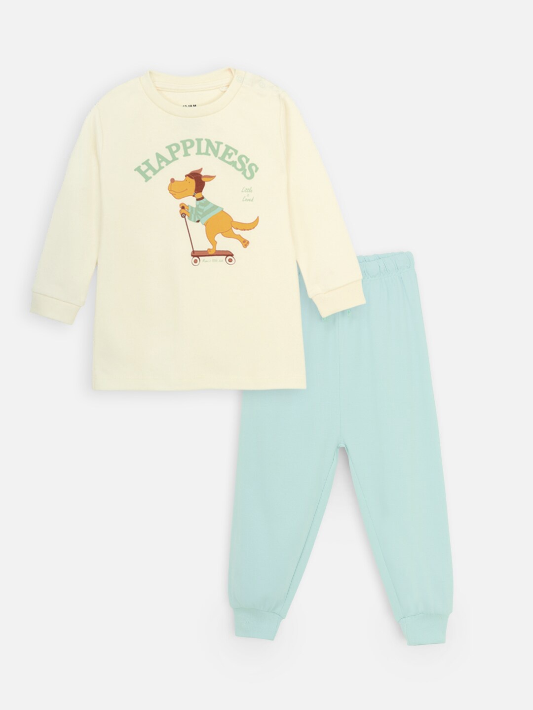 

Nap Chief Kids Graphic Printed Pure Cotton Night suit, Off white