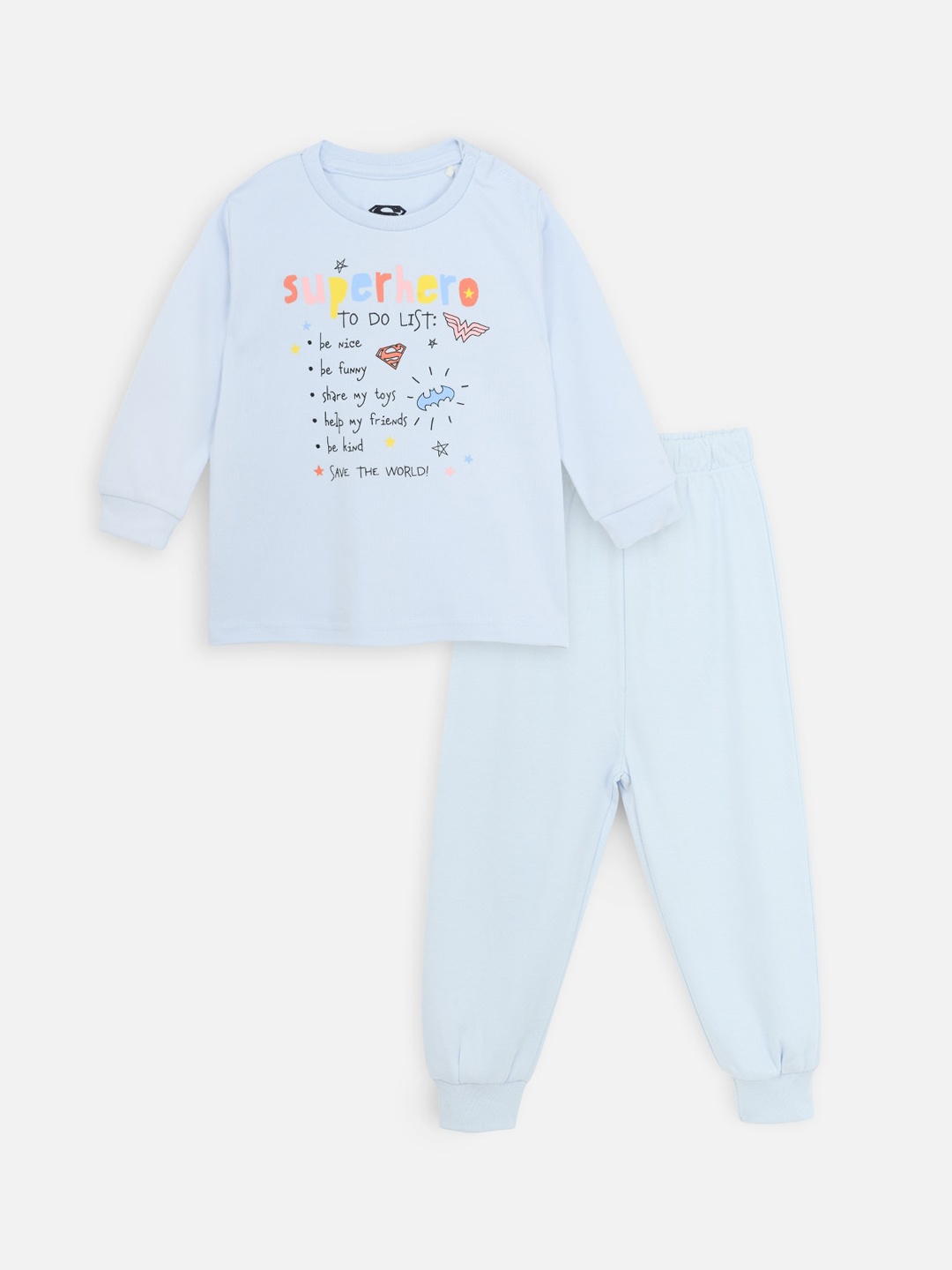 

Kids Unisex Marvel Superheros Printed Cotton T-shirt with Joggers, Blue