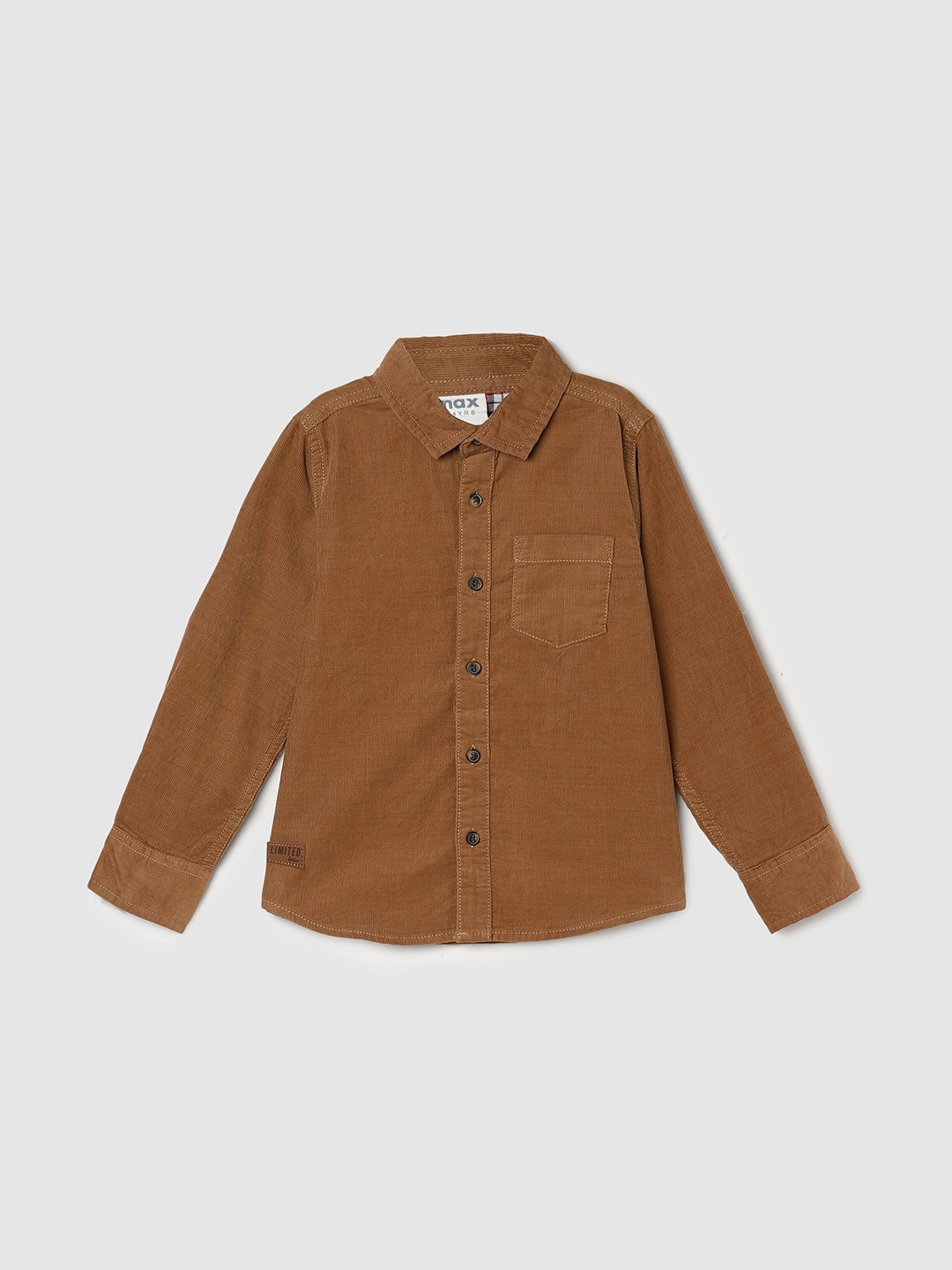 

max Boys Spread Collar Casual Pure Cotton Shirt, Brown