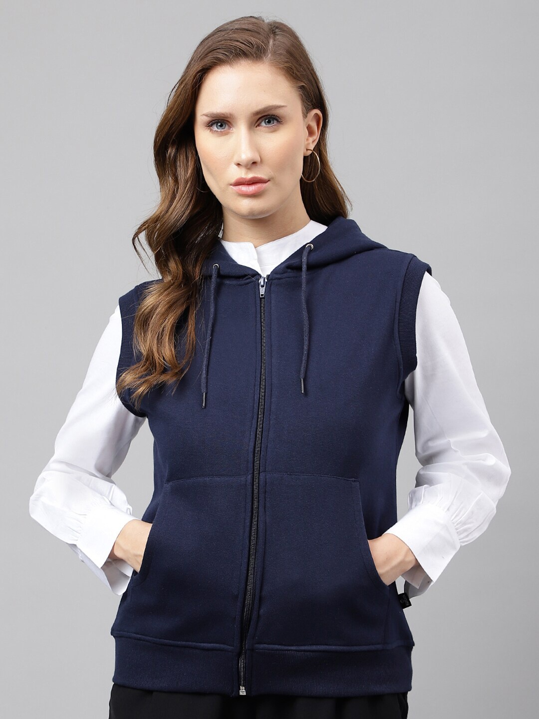 

Hancock Hooded Sleeveless Anti Odour Fleece Front-Open Sweatshirt, Navy blue