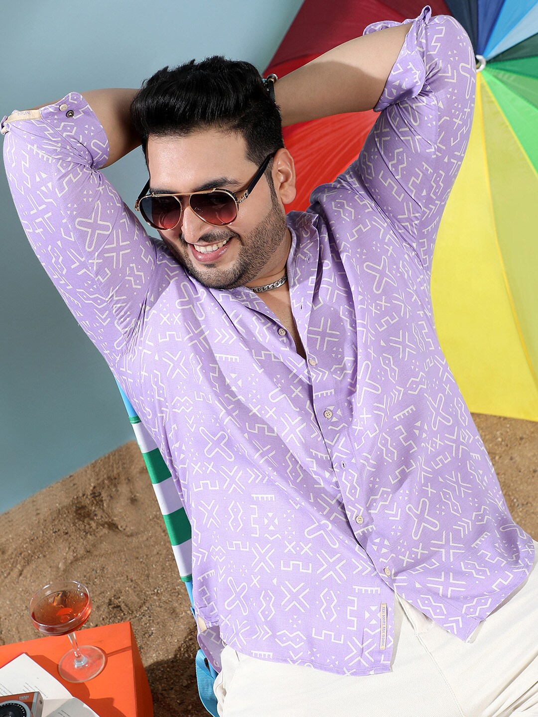 

Instafab Plus Classic Printed Casual Shirt, Lavender