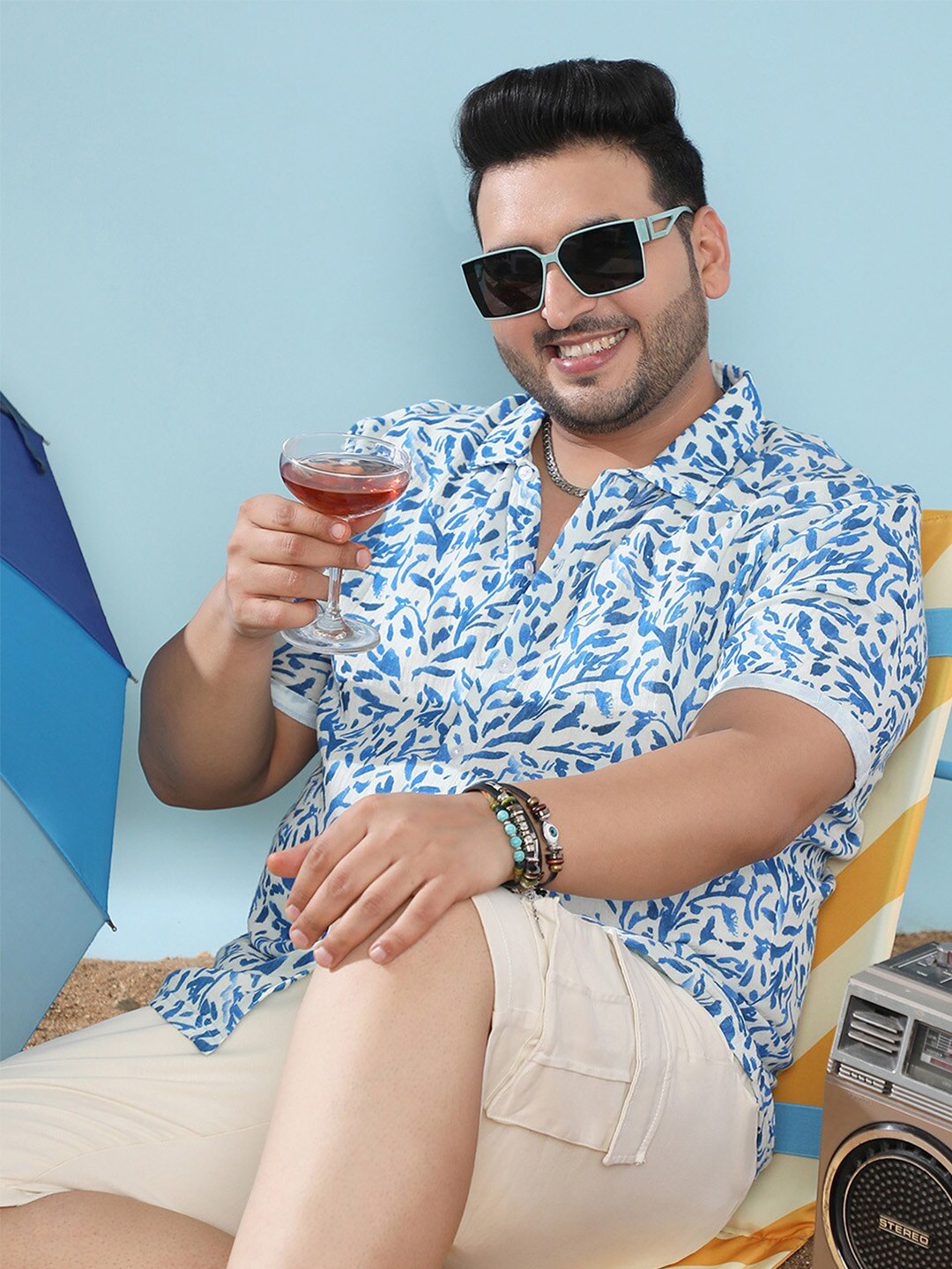 

Instafab Plus Size Classic Opaque Printed Cotton Casual Shirt, Blue