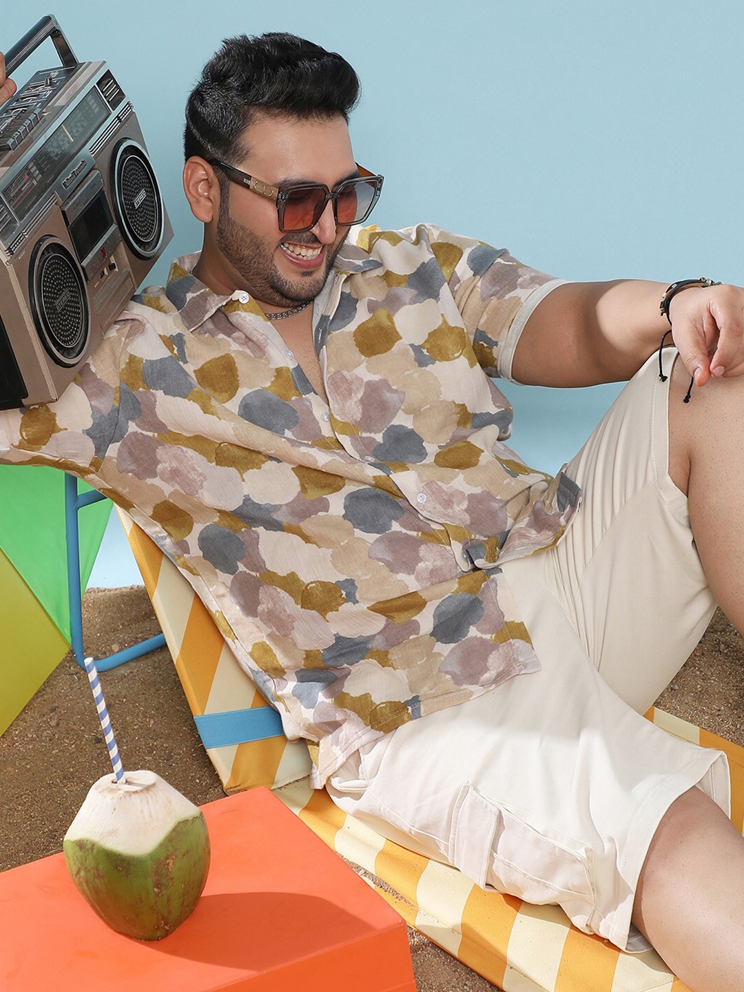 

Instafab Plus Classic Abstract Printed Cotton Casual Shirt, Beige