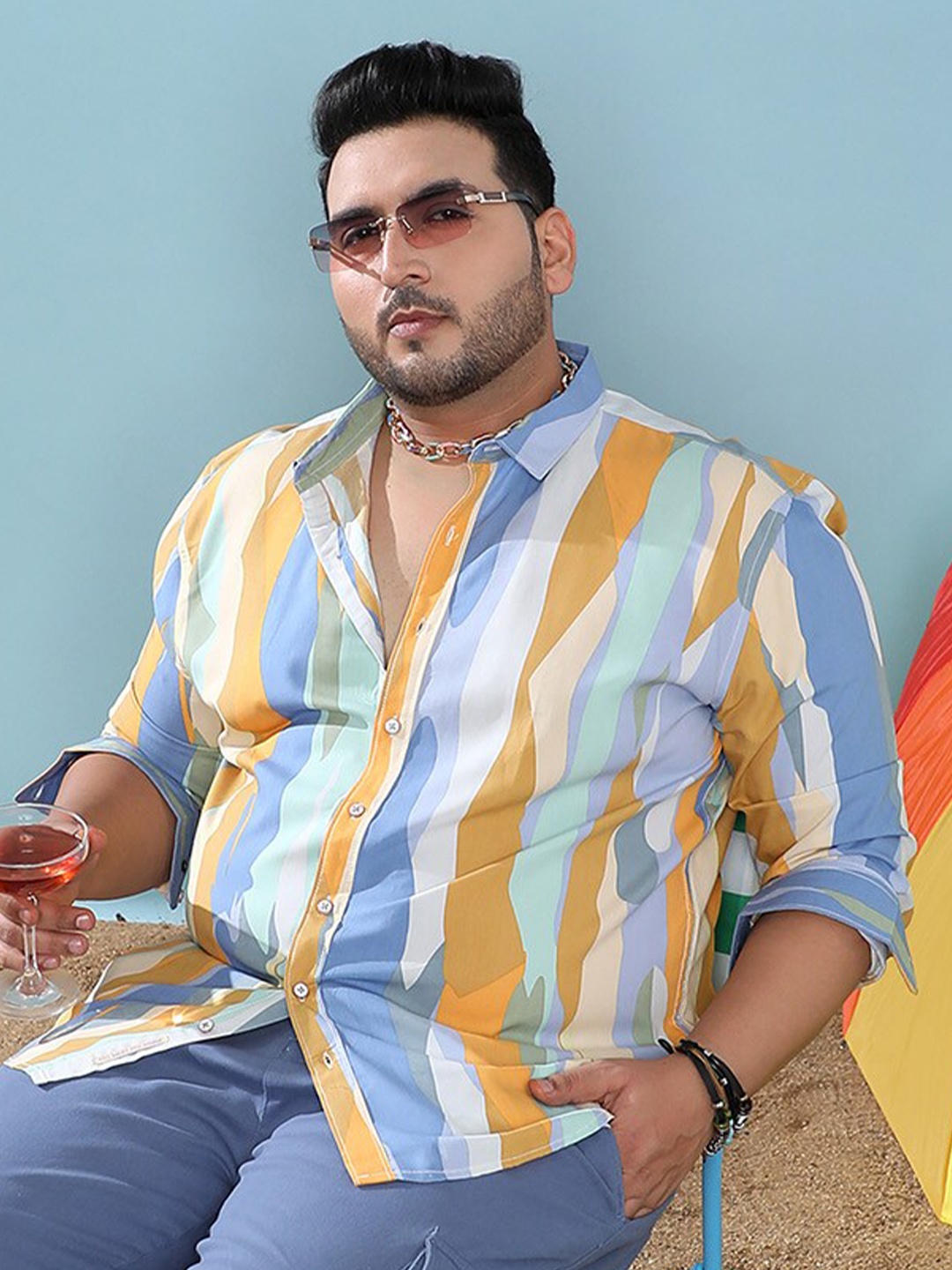 

Instafab Plus Classic Fit Striped Casual Shirt, Turquoise blue