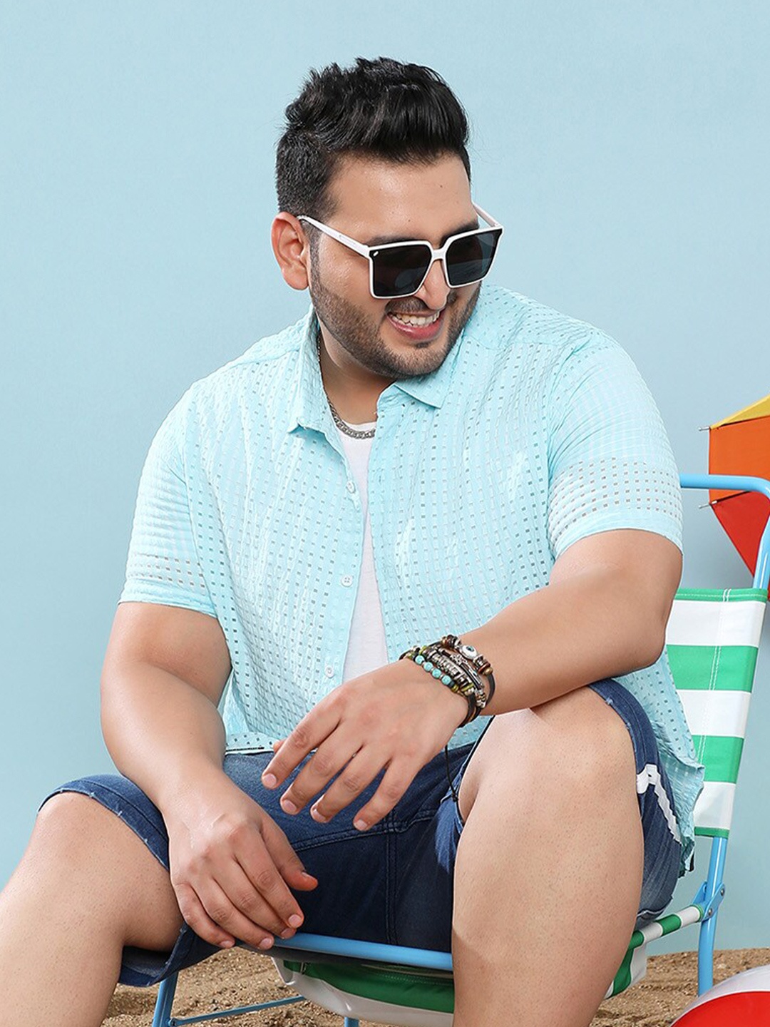 

Instafab Plus Classic See-Through Square Micro Checks Printed Casual Shirt, Blue