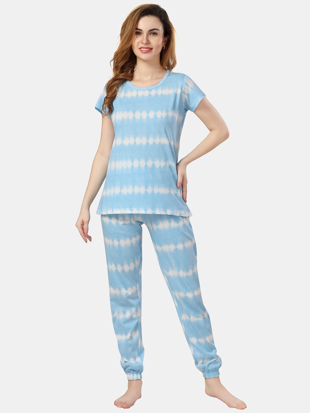 

Fabme Tie And Dyed Pure Cotton Top With Pyjamas, Blue