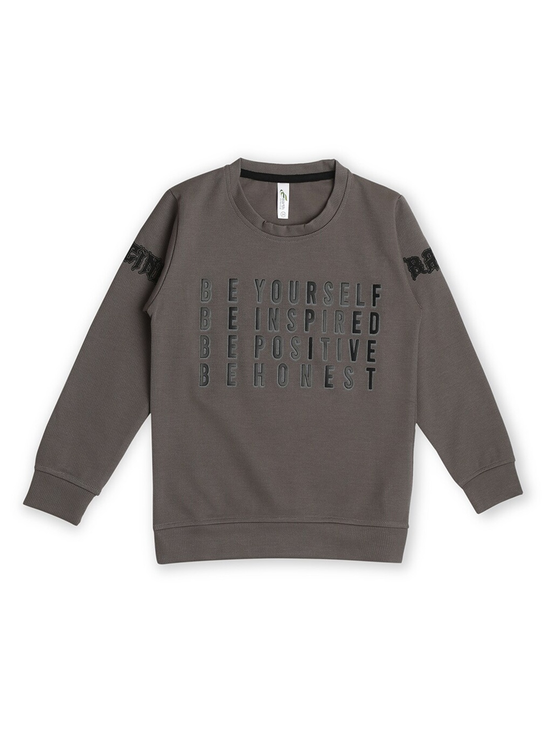 earth conscious Boys Typography Printed Pullover, Coffee brown