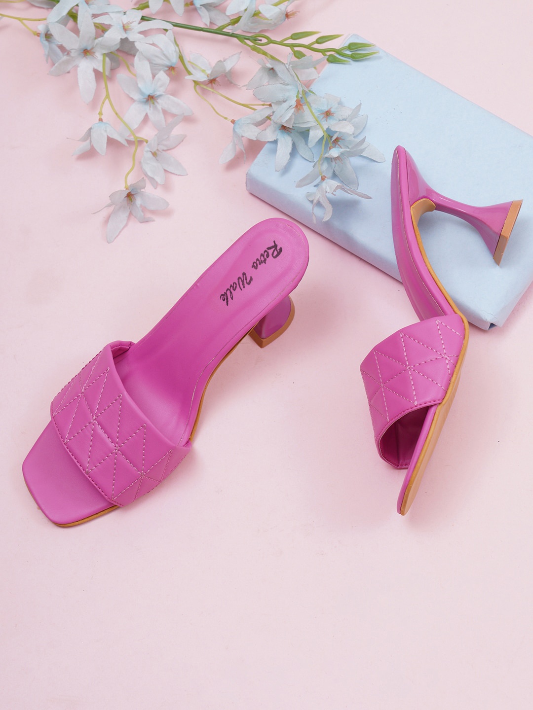 

Retro Walk Textured Open Toe Block Heels, Pink