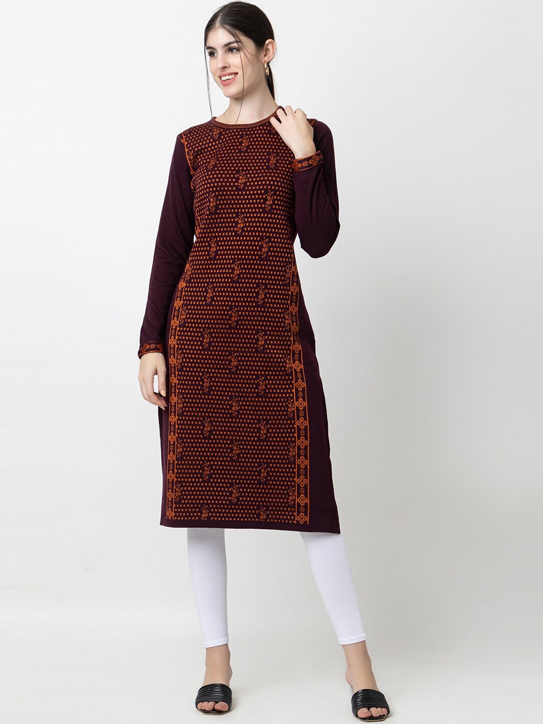 

KEIKO Geometric Woven Design Acrylic Kurta, Black