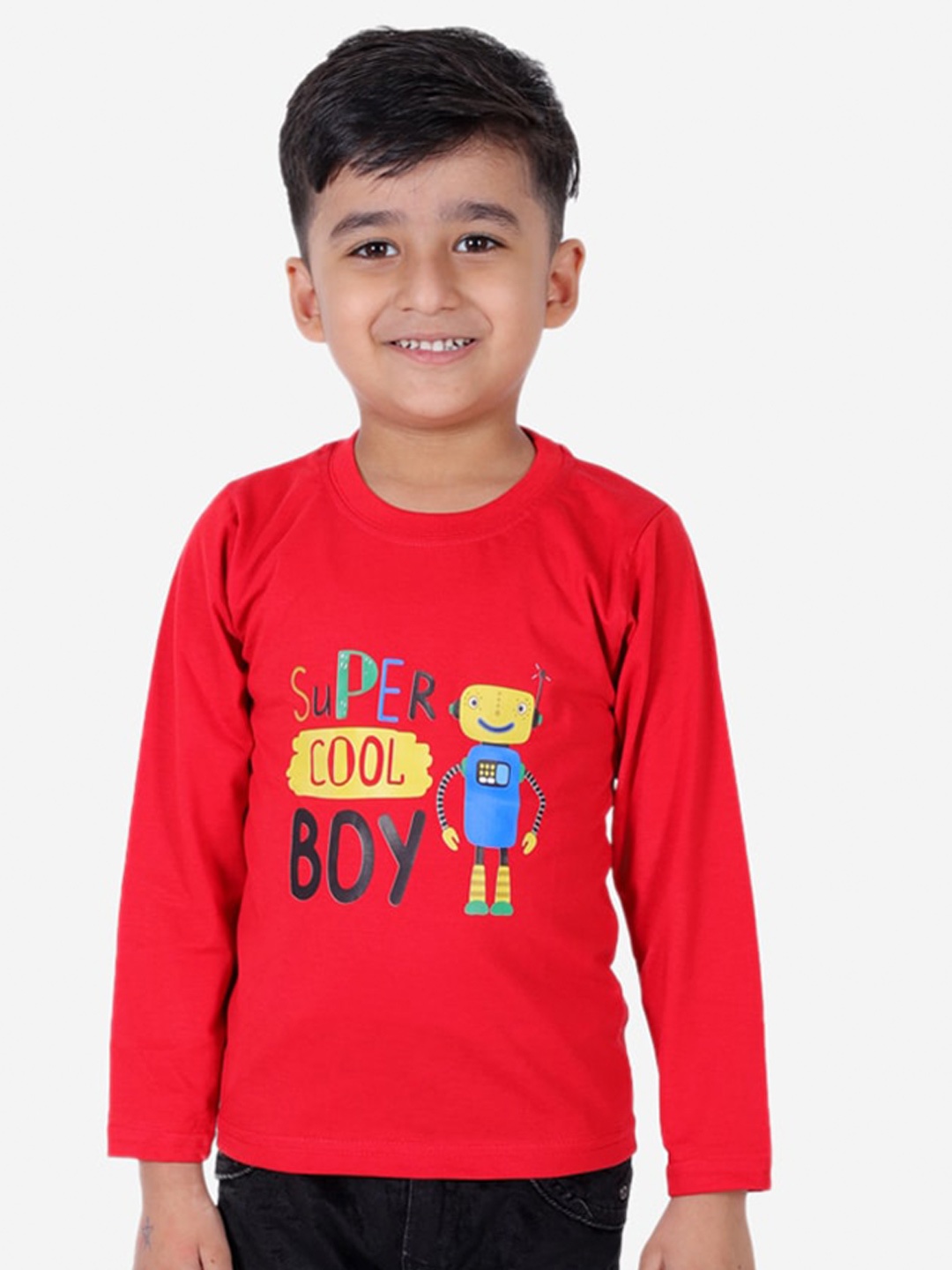 

Superminis Boys Typography Printed Cotton T-shirt, Red