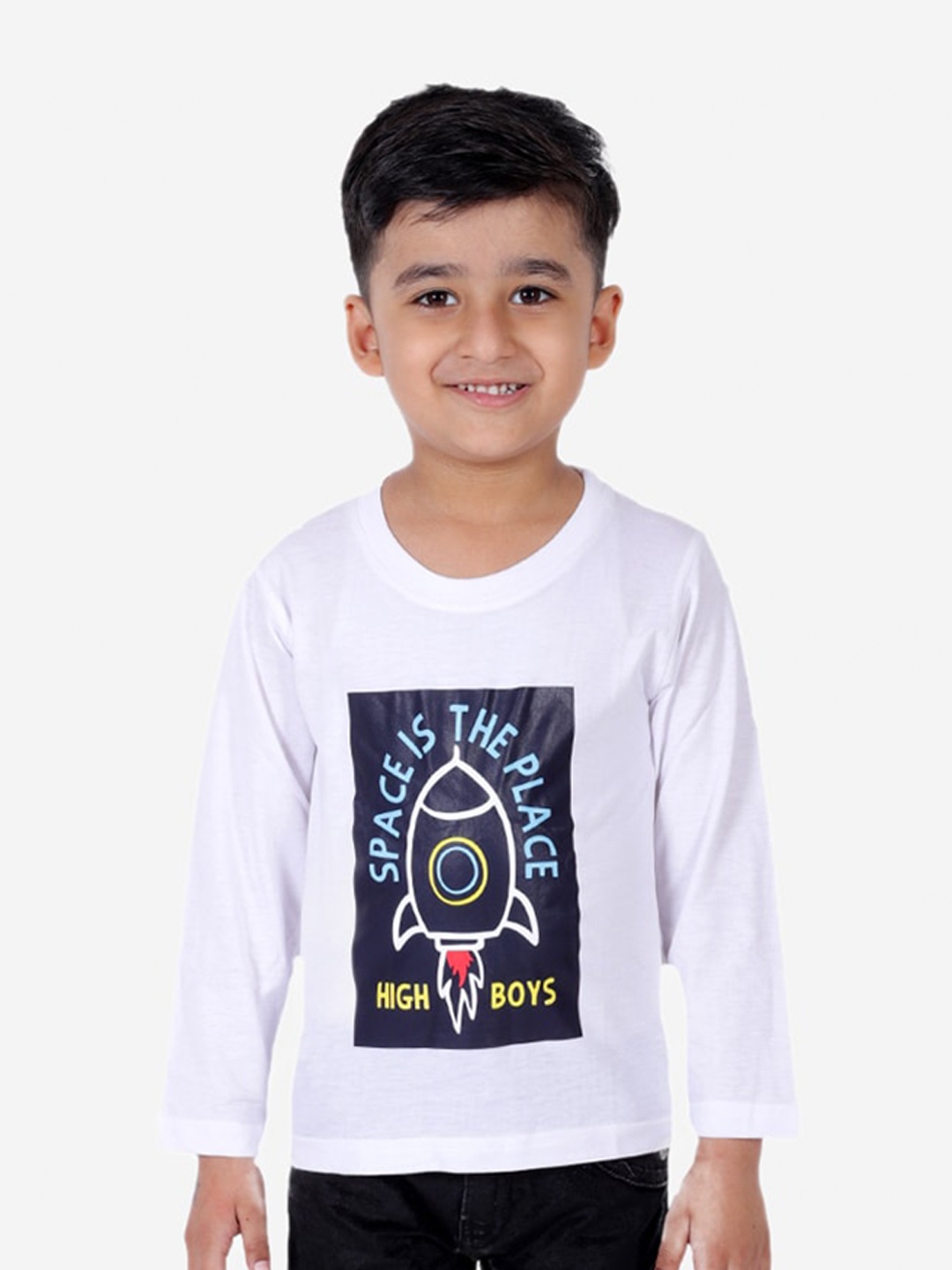 Superminis Boys Graphic Printed Cotton T-shirt, White