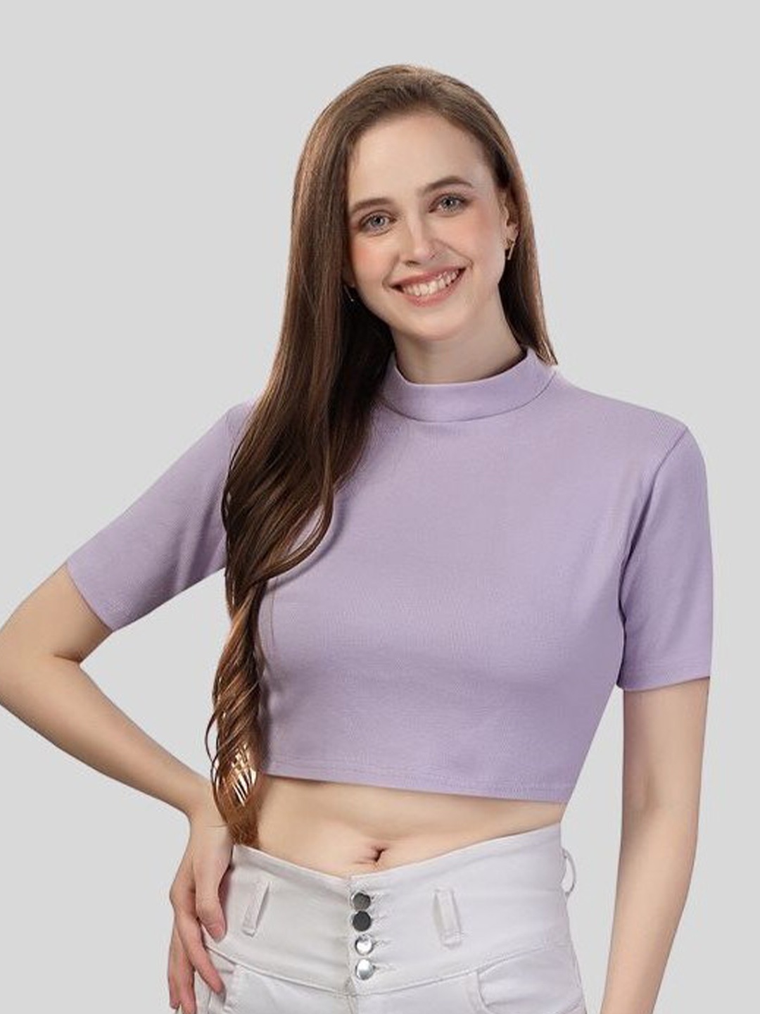 

Fabme High Neck Cotton Crop Top, Lavender