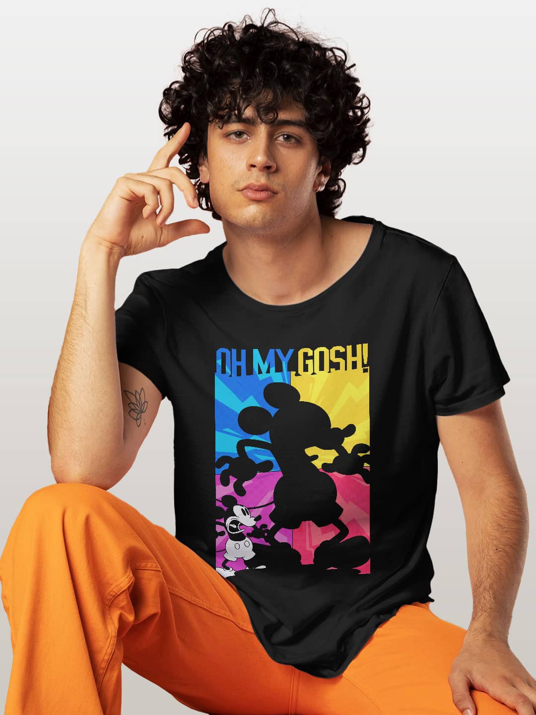 

macmerise Mickey Mouse Printed Bio Finish Cotton T-shirt, Black