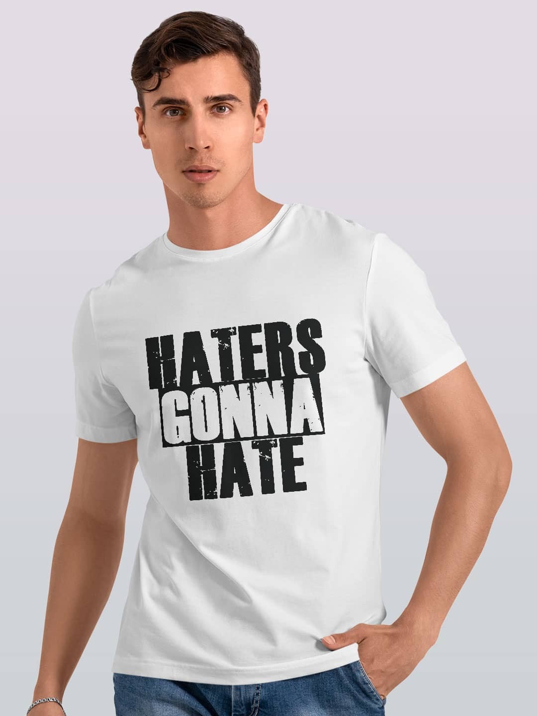 

macmerise Typography Printed Round Neck Bio Finish Cotton T-shirt, White