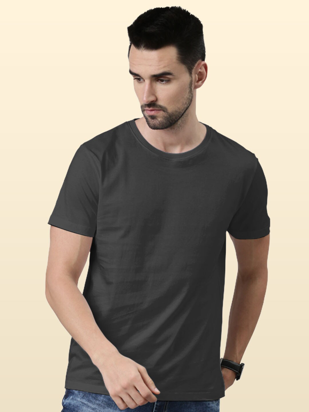 

macmerise Round Neck Bio Finish Cotton T-shirt, Grey