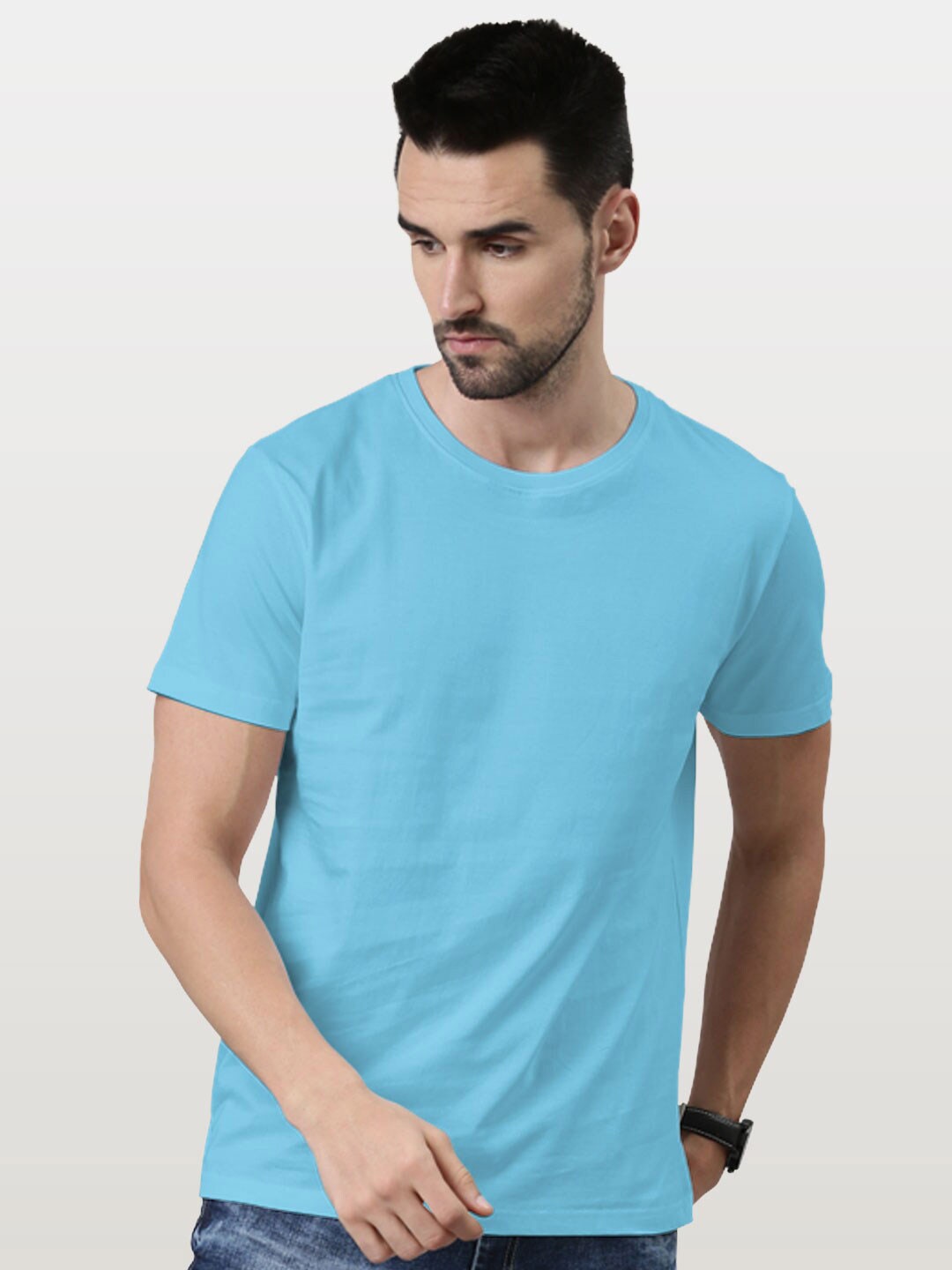 

macmerise Round Neck Bio Finish Cotton Casual T-shirt, Blue