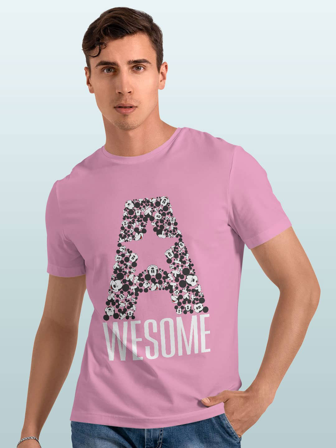 

macmerise Floral Printed Round Neck Bio Finish Cotton Regular Fit T-shirt, Pink