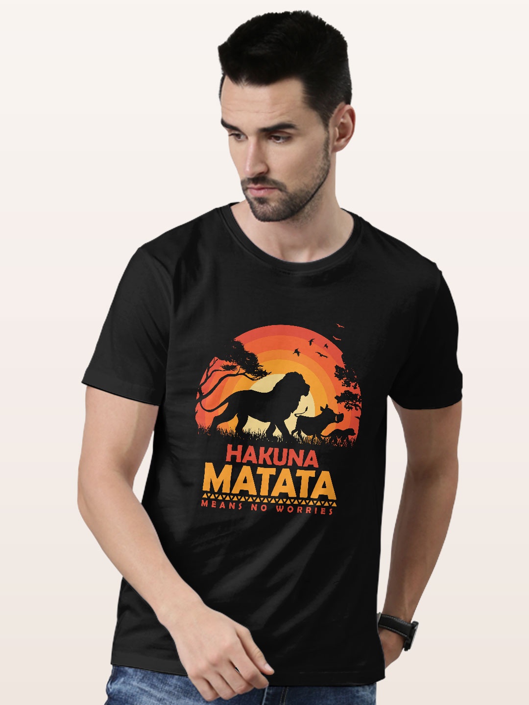 

macmerise Lion Printed Bio Finish Cotton T-shirt, Black