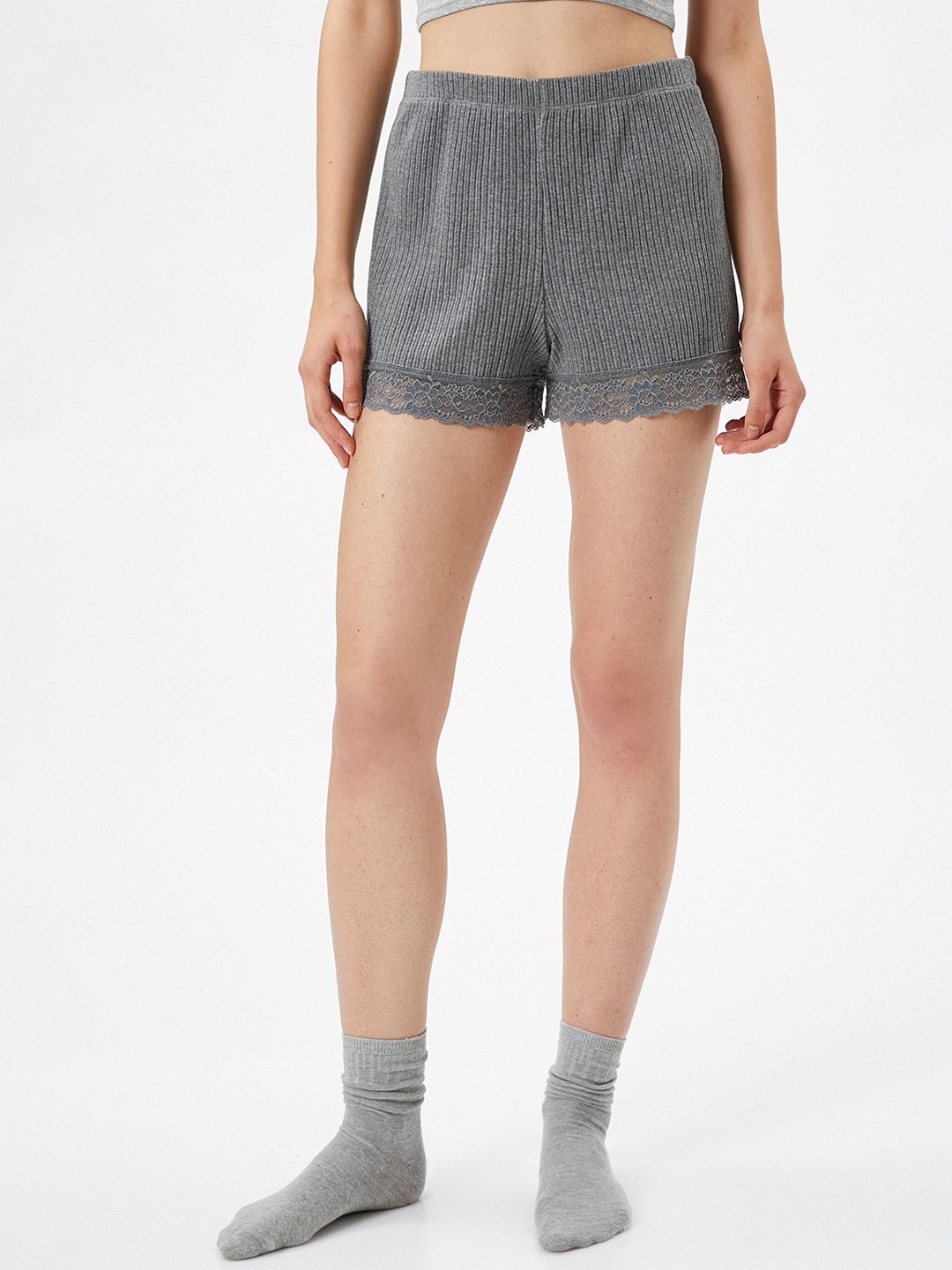 

Koton Women Mid Rise Above Knee Shorts, Grey