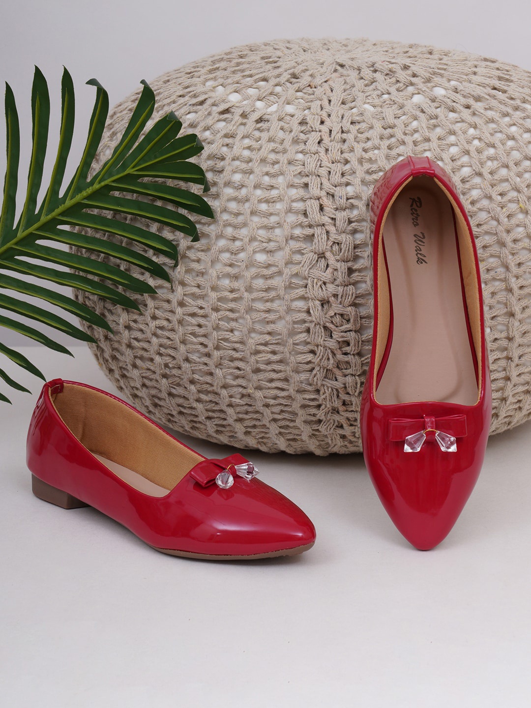 

Retro Walk Pointed Toe Bow Detail Ballerinas, Red