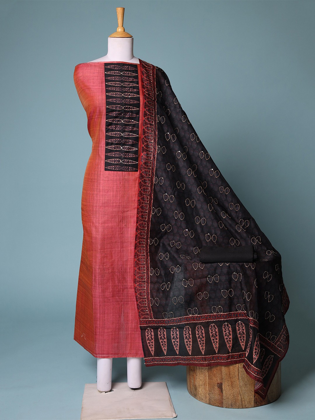 

ZARI Ethnic Motifs Printed Embroidered Unstitched Dress Material, Red