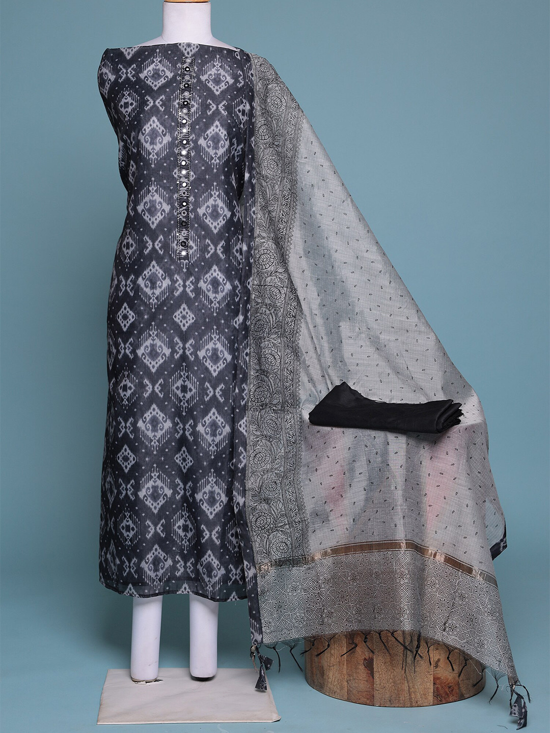 

ZARI Ethnic Motifs Printed Unstitched Dress Material, Black