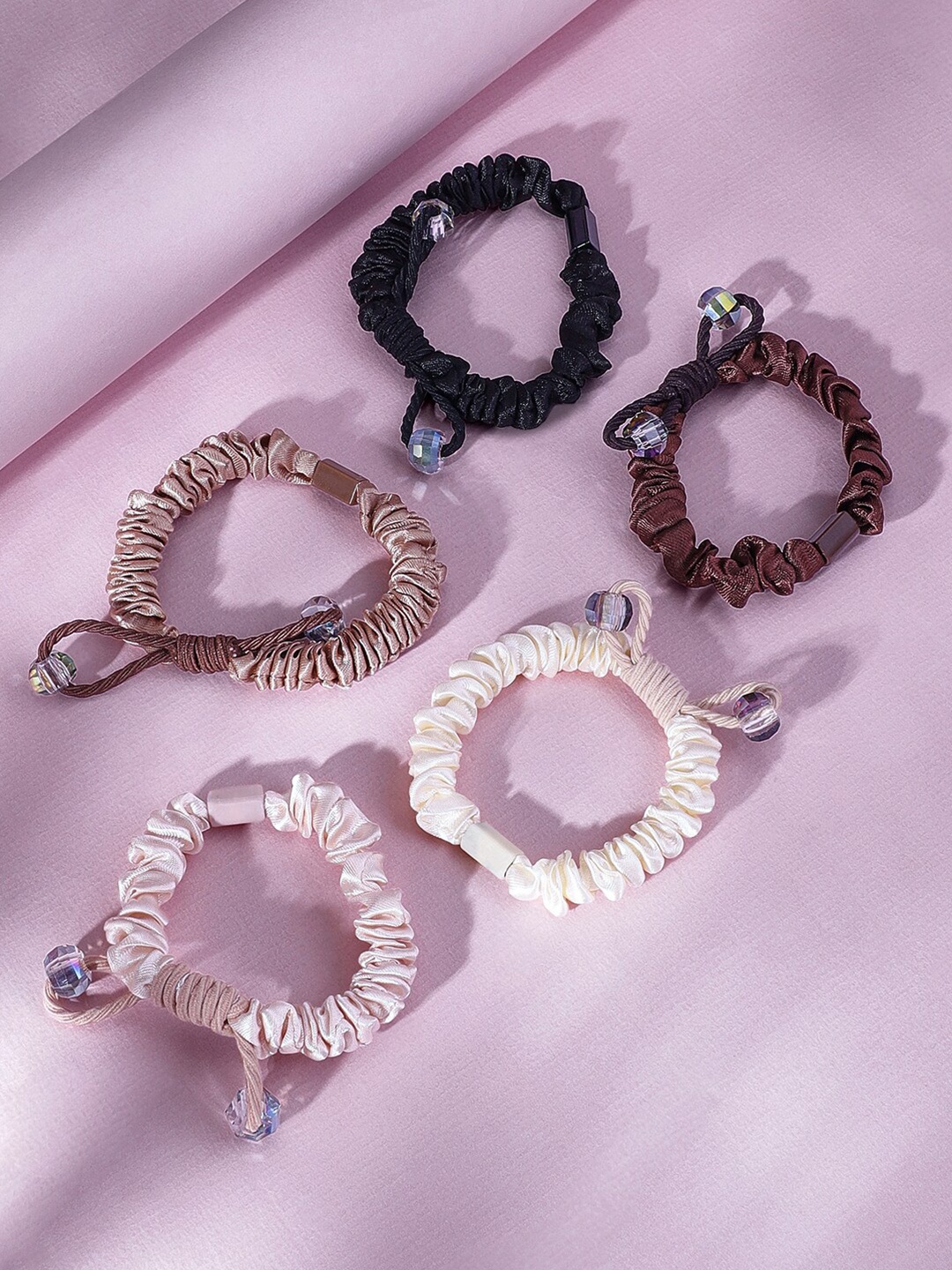 

Rubans Set of 5 Embellished Ponytail Holders, White