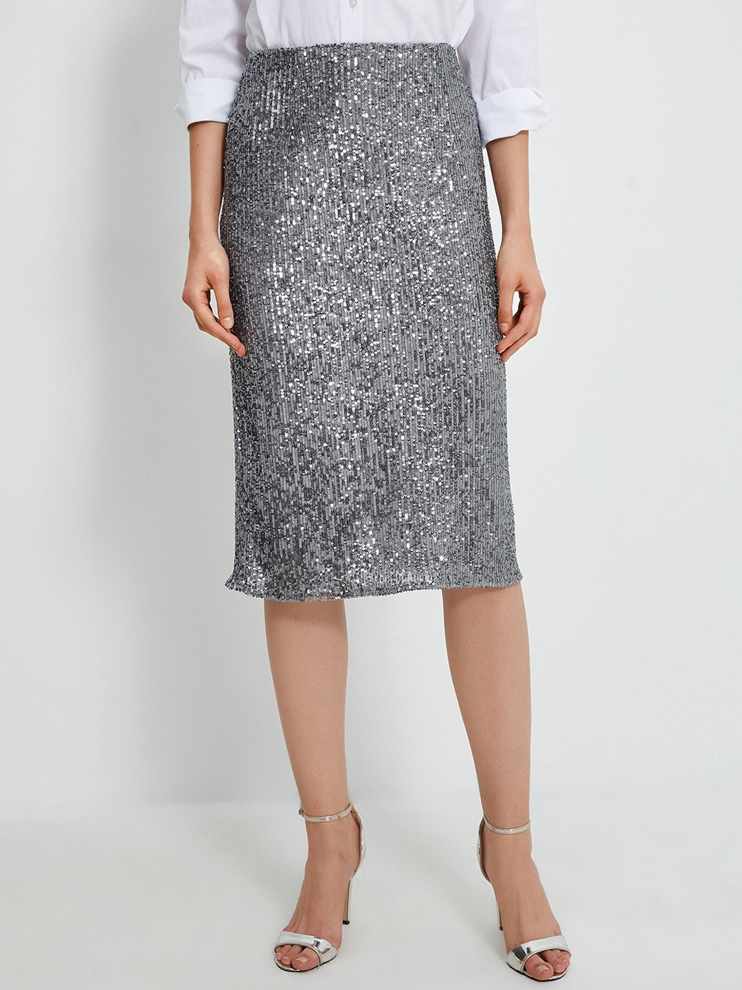 

Koton Embellished Pencil Midi Skirt, Grey