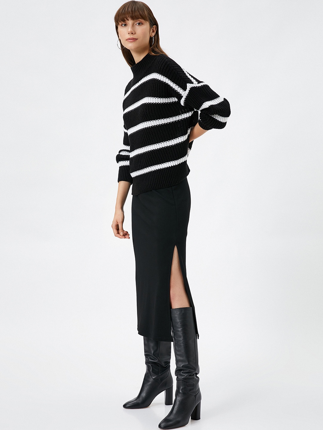 

Koton Straight Side Slit Midi Skirt, Black