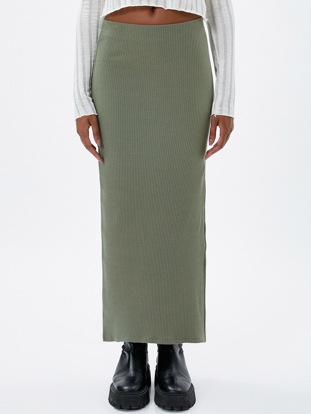 

Koton Self-Design A-Line Maxi Skirt, Olive