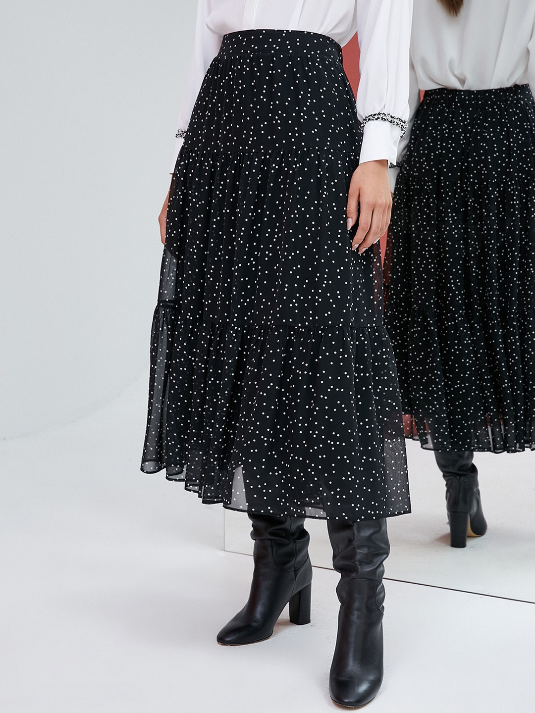 

Koton Polka Dot Printed Midi Skirt, Black