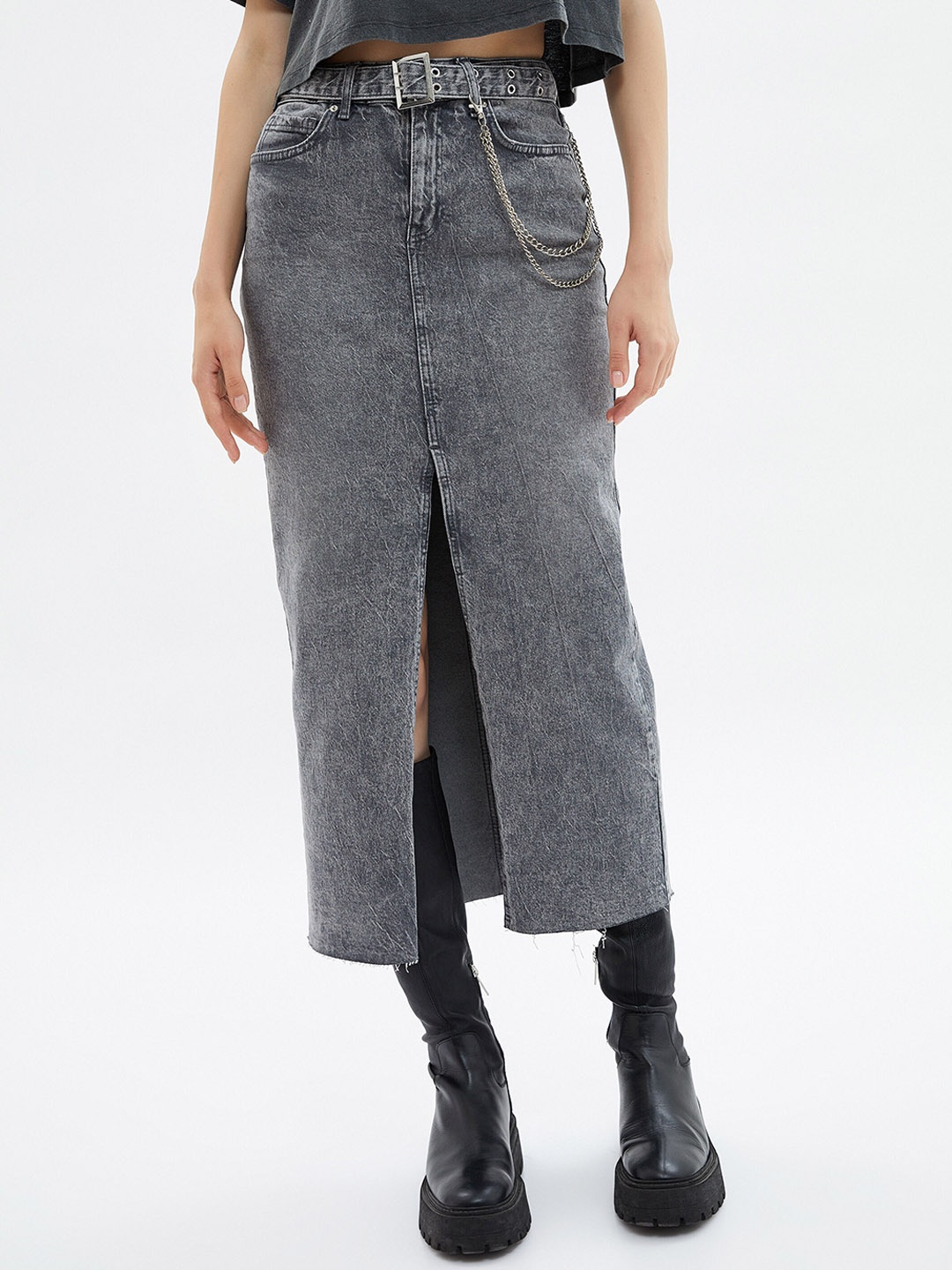

Koton Pencil Midi Length Skirt, Grey