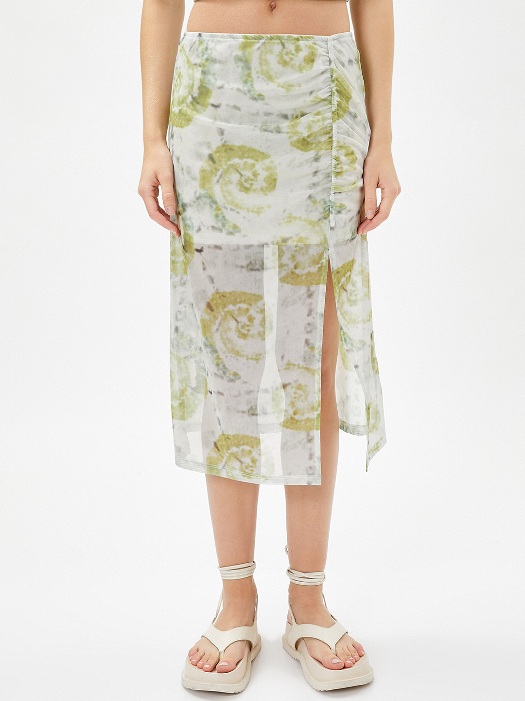 

Koton Printed Pleated Pencil Midi Skirt, Off white