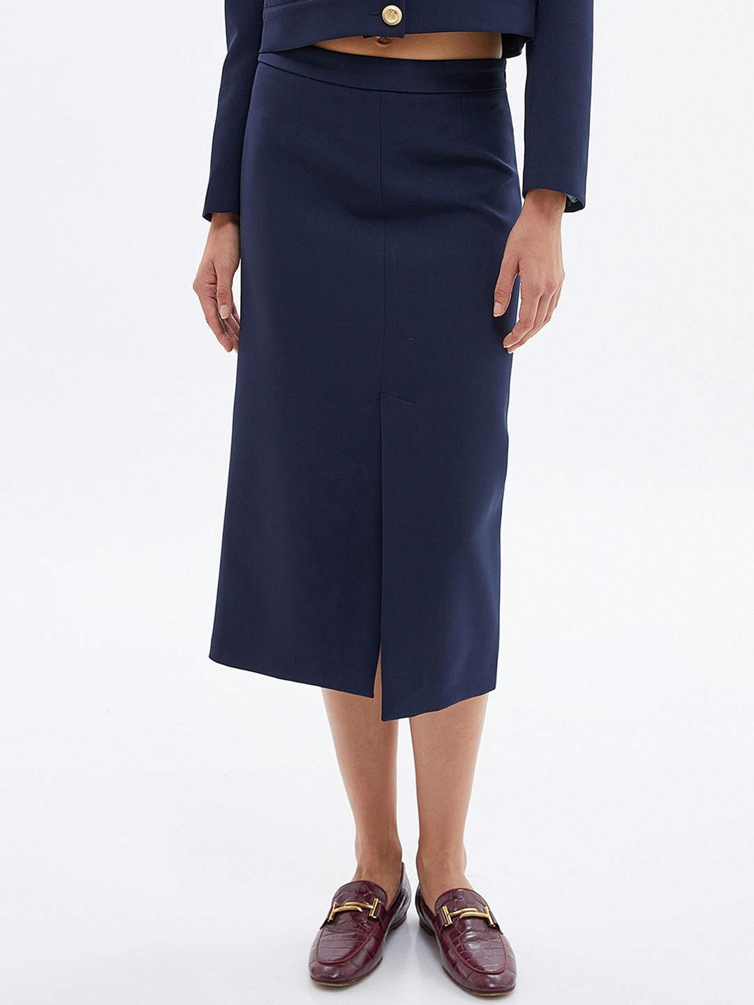 

Koton Front Slit Pencil Midi Skirt, Navy blue