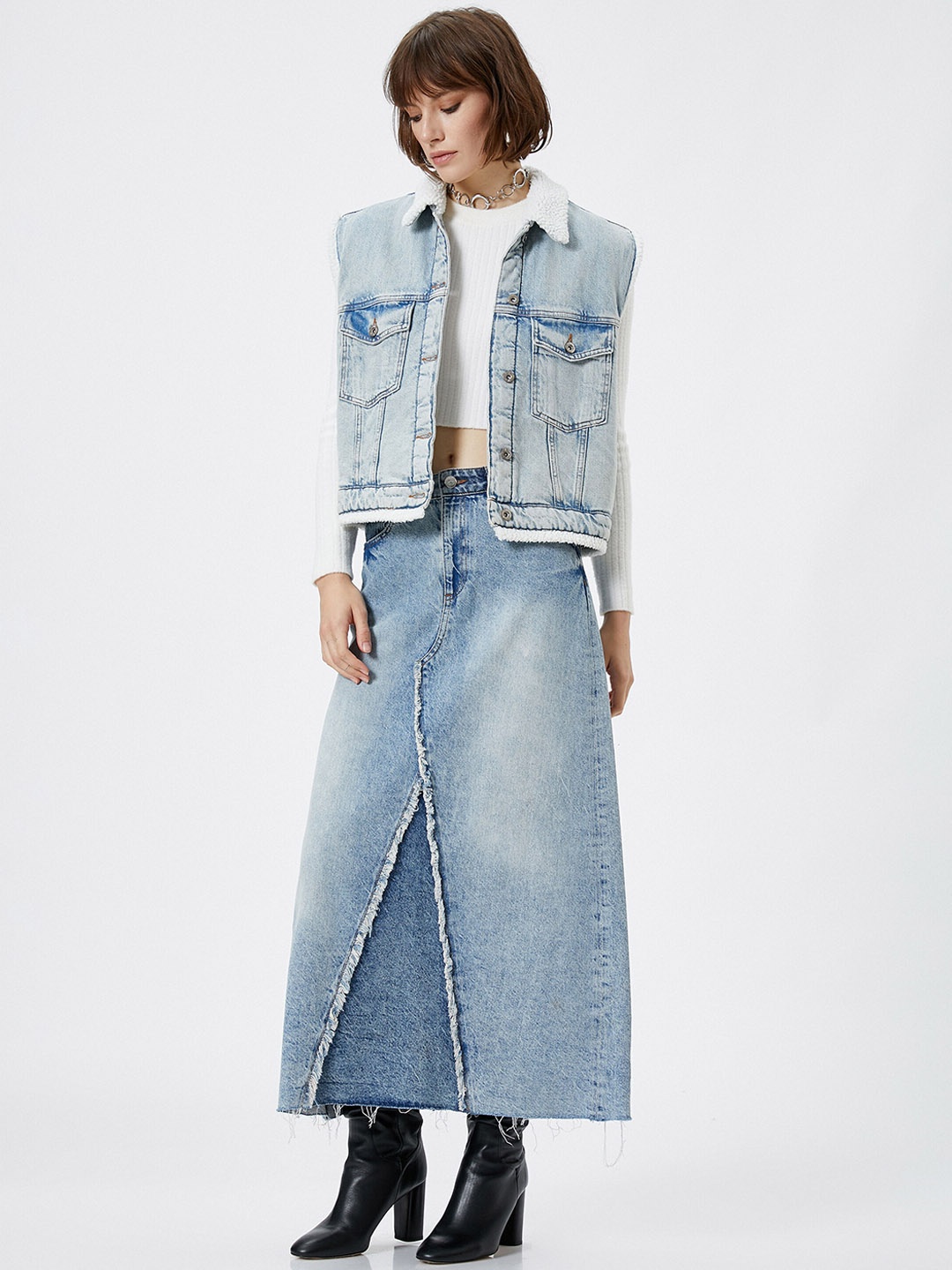 

Koton A-Line Pure Cotton Maxi Skirt, Blue