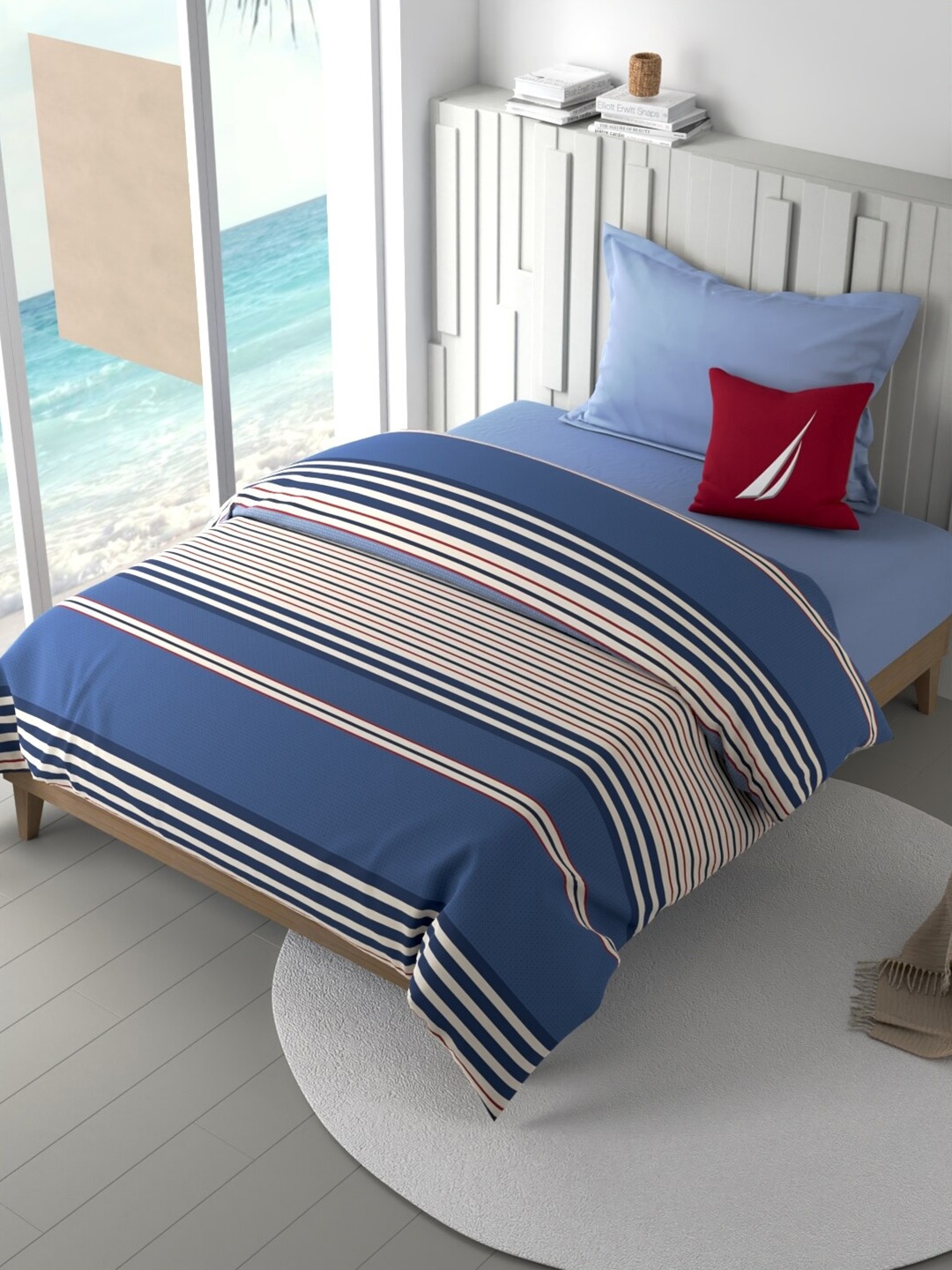 

Nautica Blue & White Striped Cotton AC Room Single Bed Comforter