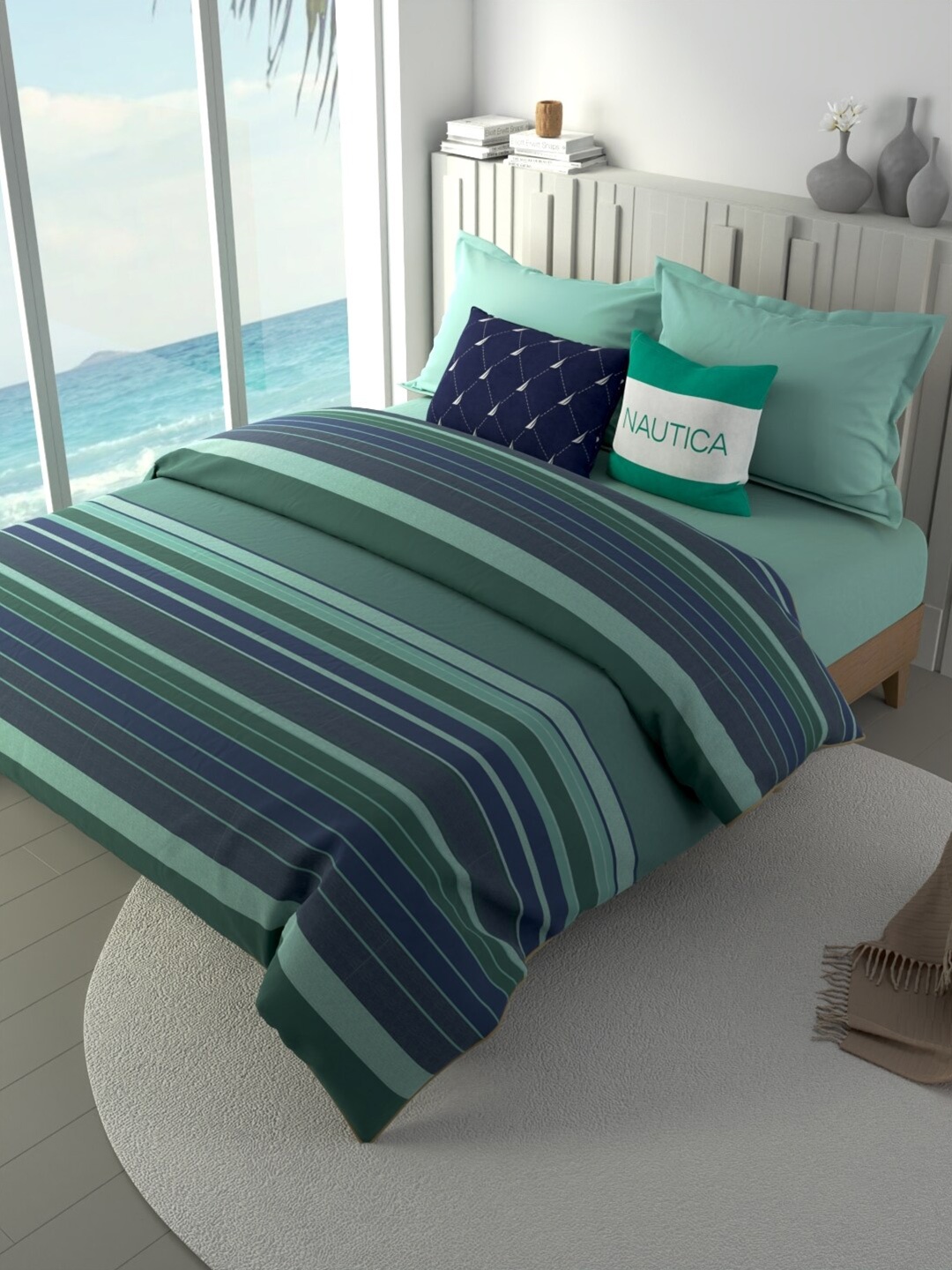 

Nautica Green & Blue Striped Cotton AC Room Double Bed Comforter