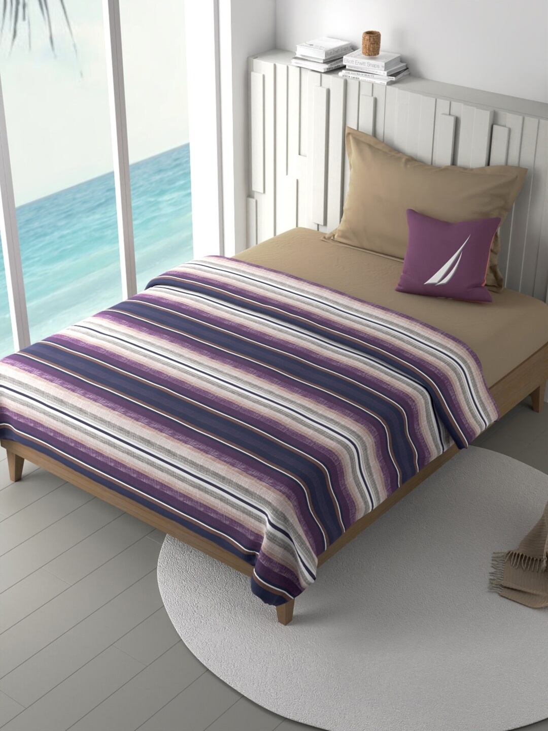 

Nautica Purple & White Striped Cotton AC Room Single Bed Dohar