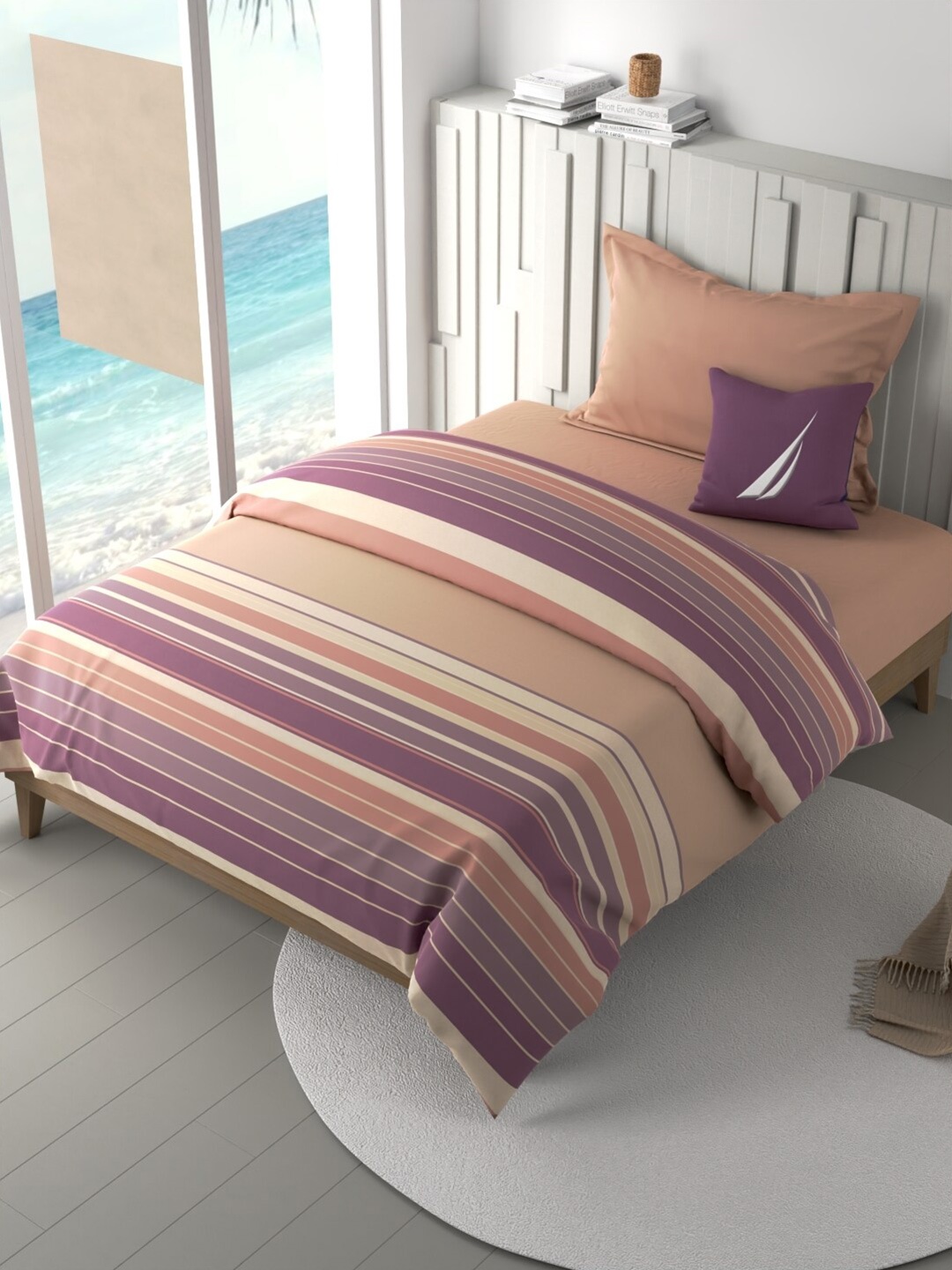 

Nautica Ocean View Beige & Purple Striped Pure Cotton AC Room 180 GSM Single Bed Comforter