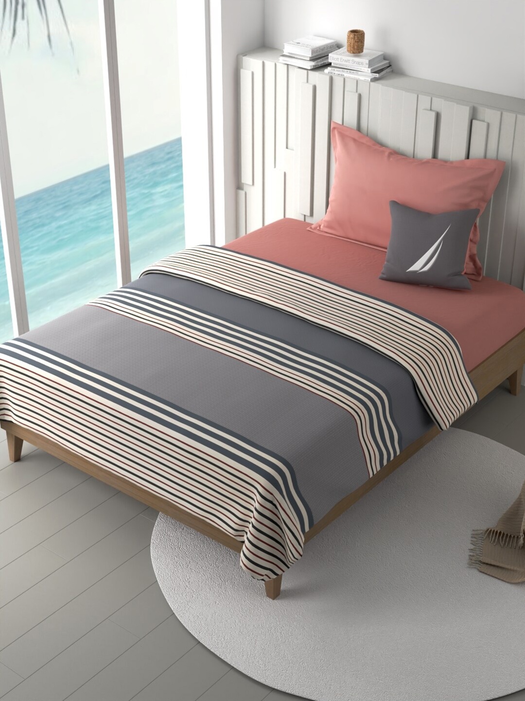 

Nautica Ocean View Grey & White Striped AC Room Pure Cotton 180 GSM Single Bed Dohar