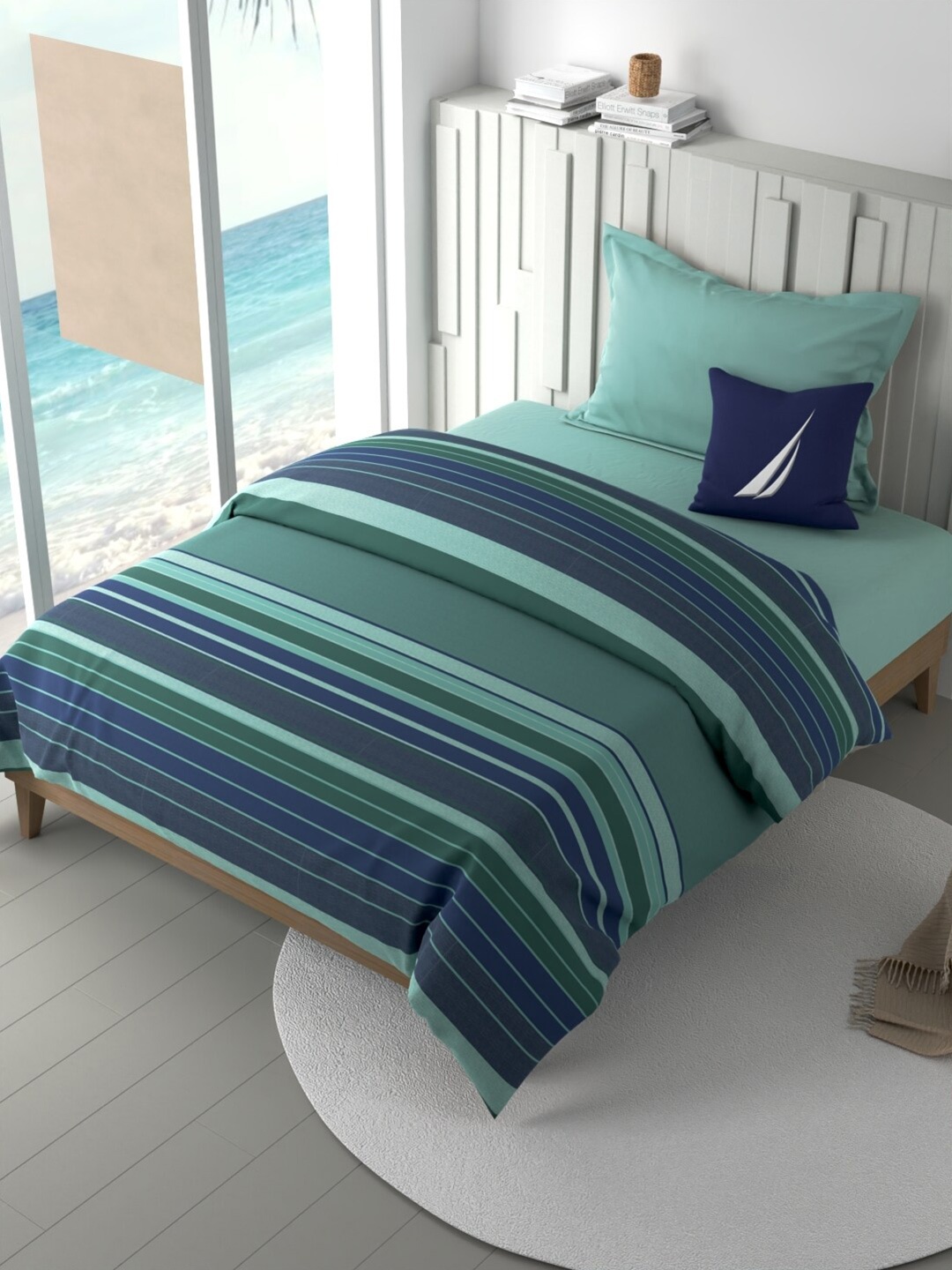 

Nautica Ocean View Green & Blue Striped Pure Cotton 180 GSM AC Room Single Bed Comforter