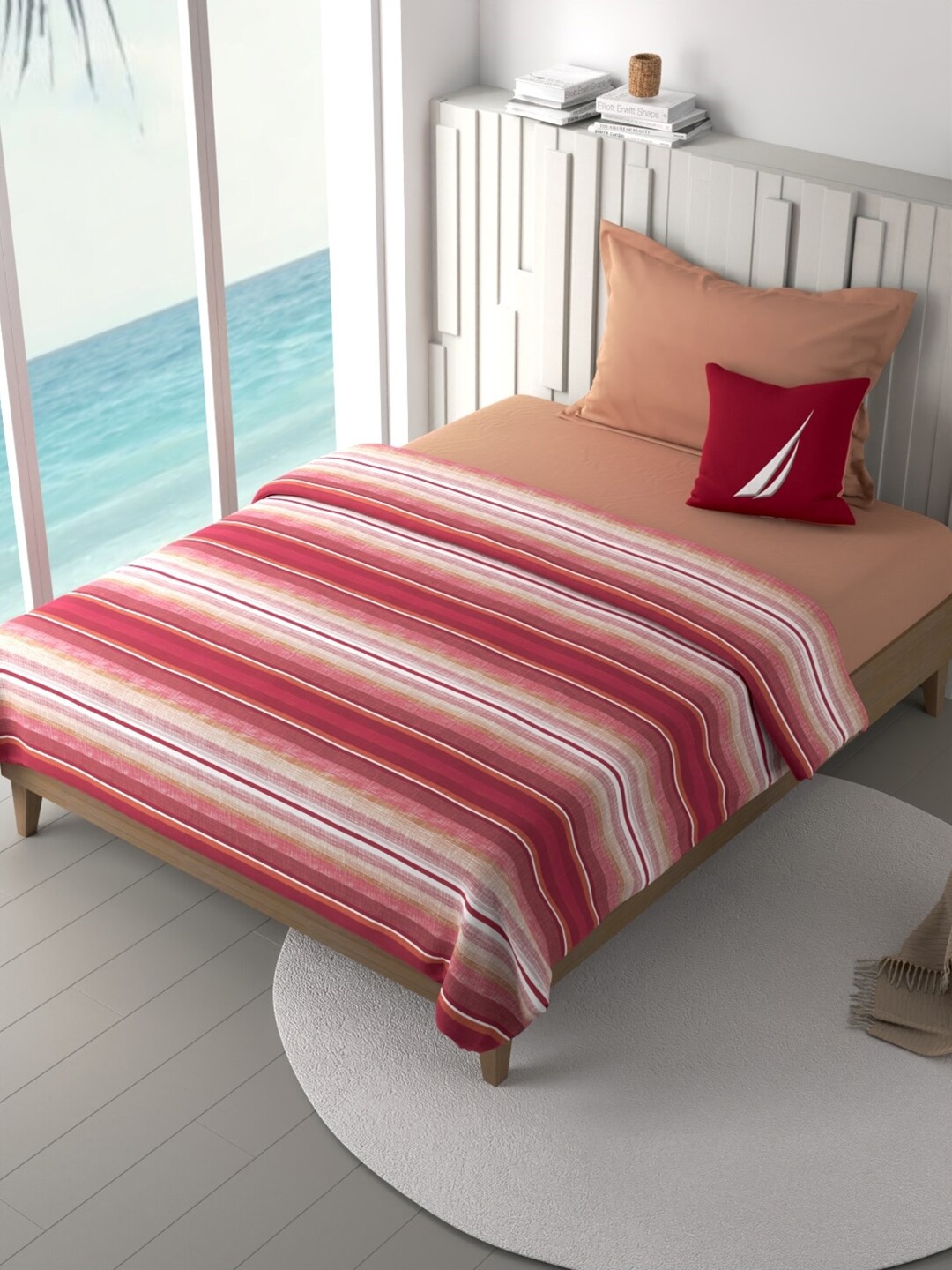 

Nautica Ocean View Orange & White Striped Pure Cotton 180 GSM AC Room Double Bed Dohar