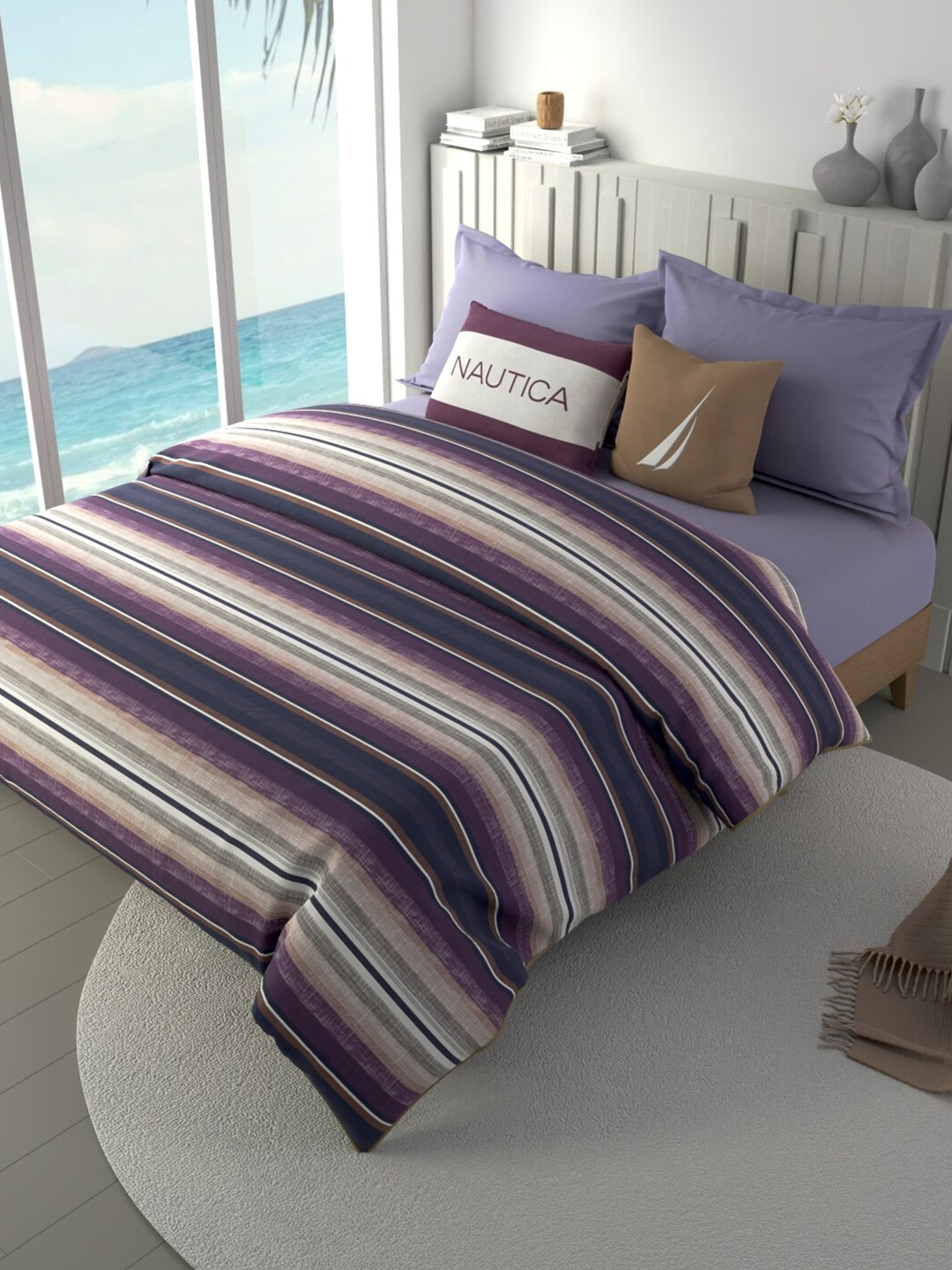

Nautica Ocean View Purple & White Striped Pure Cotton 180 GSM AC Room Double Bed Comforter