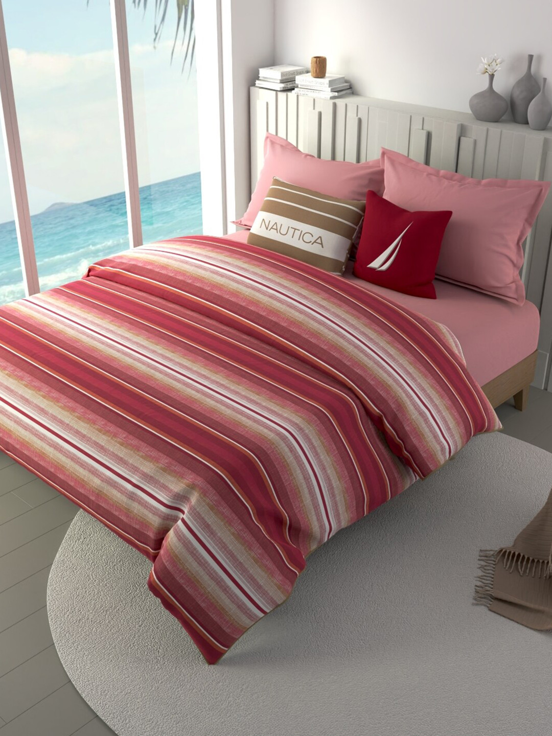 

Nautica Ocean View Orange & White Striped Pure Cotton 180 GSM AC Room Double Bed Comforter