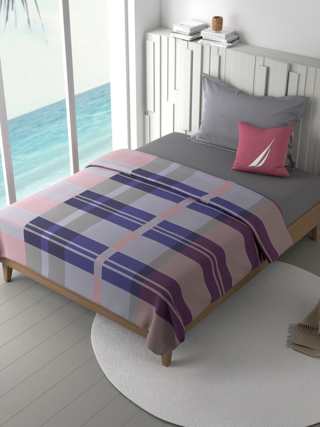 

Nautica Ocean View Blue & Pink Checked Pure Cotton 180 GSM AC Room Double Bed Dohar