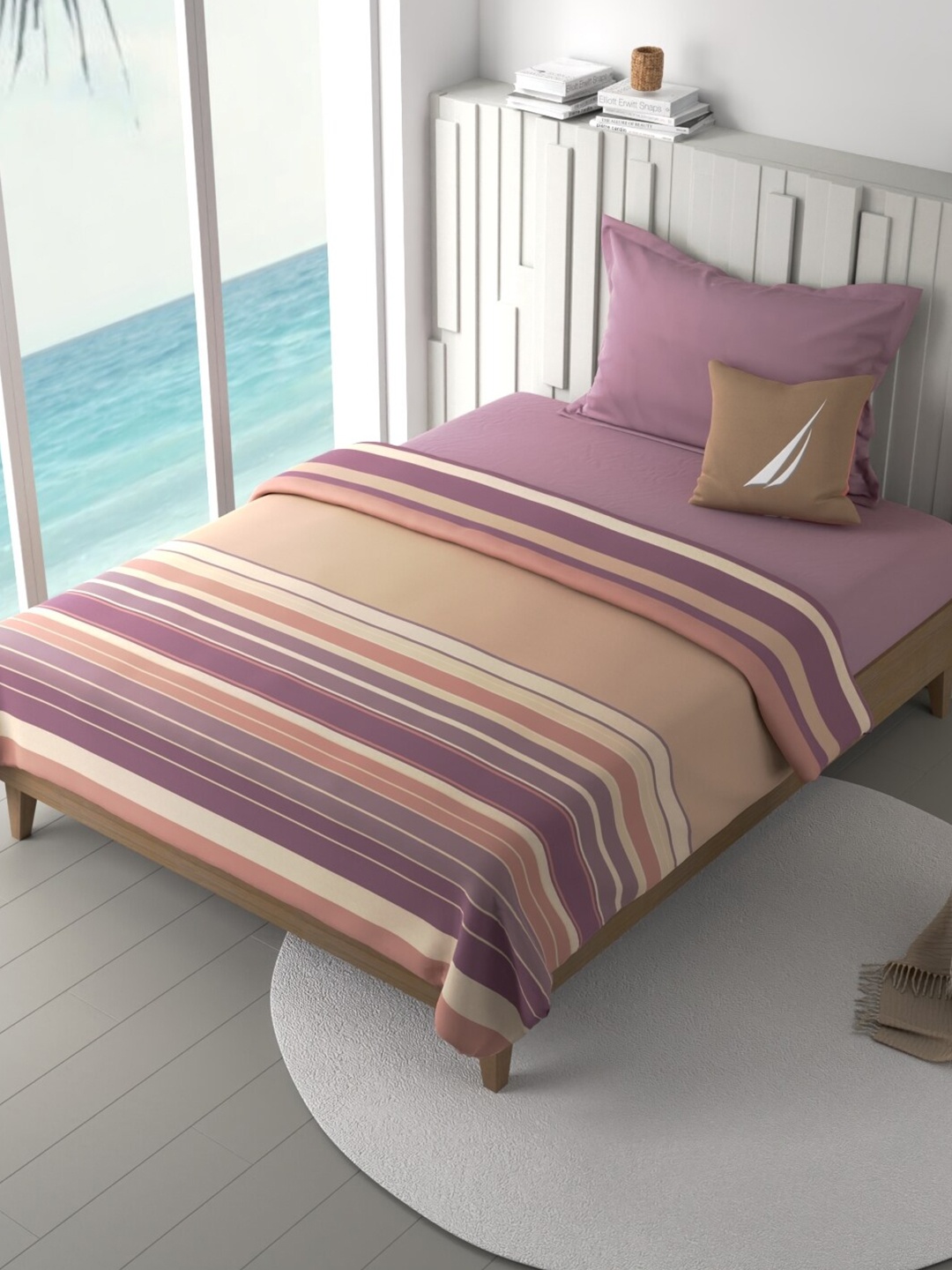 

Nautica Ocean View Beige & Purple Striped AC Room Cotton Single Bed Dohar