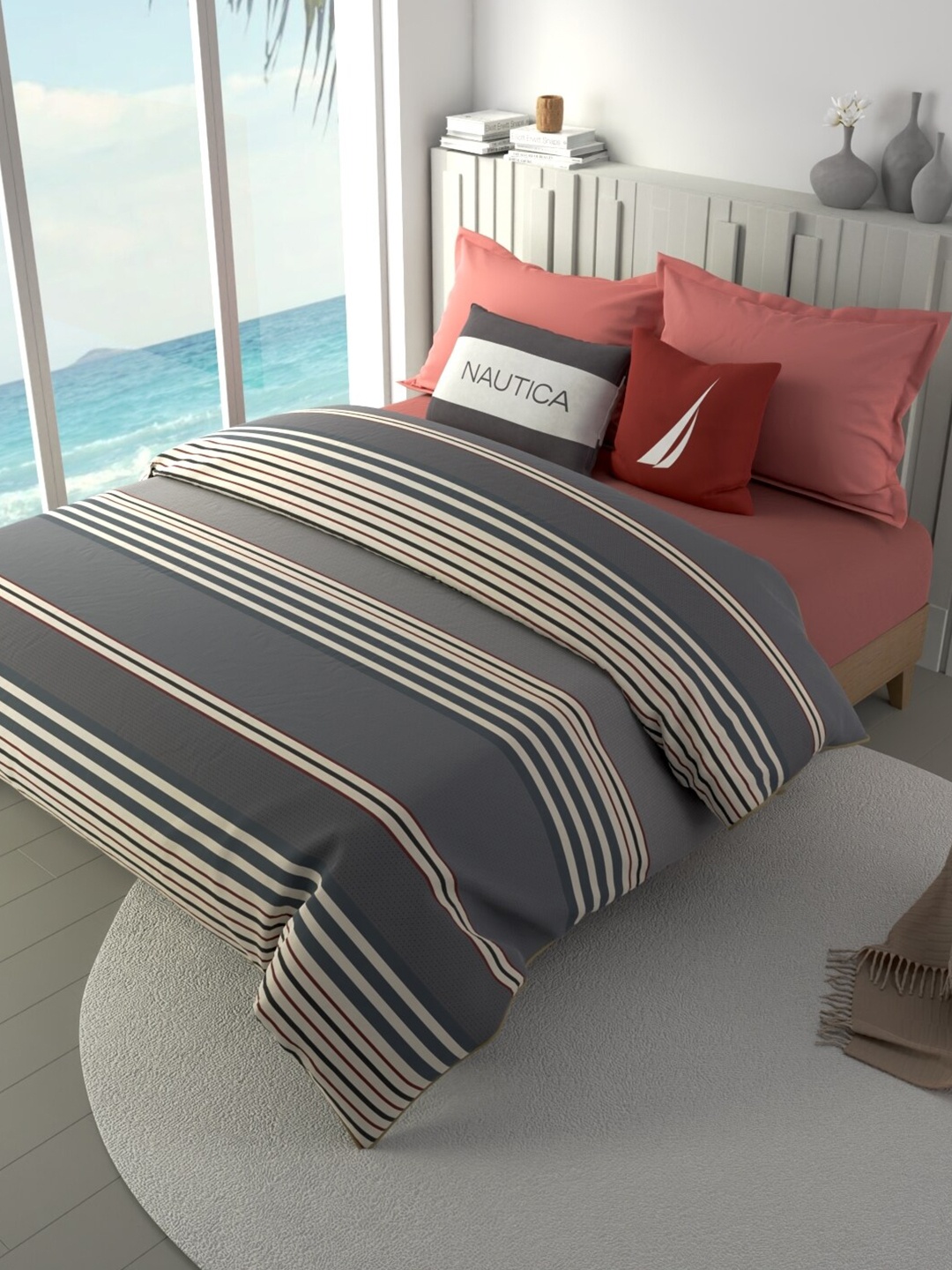 

Nautica Ocean View Grey & Red Striped AC Room Cotton Double Bed Comforter