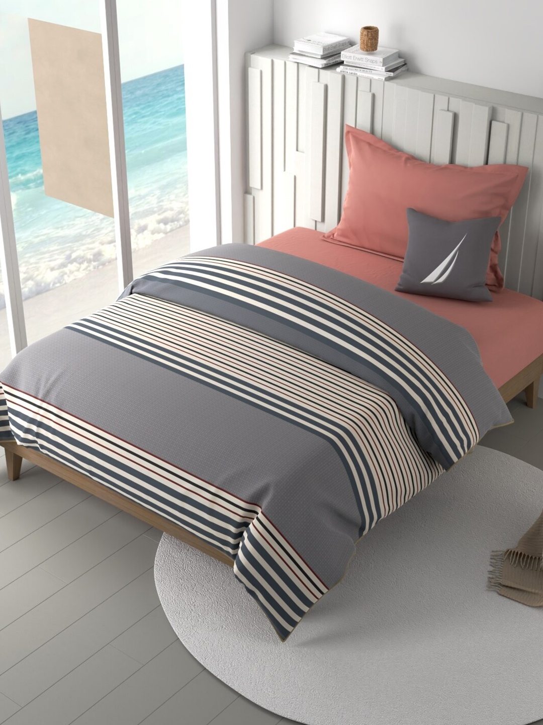 

Nautica Grey & White Striped 180 GSM Pure Cotton AC Room Single Bed Comforter