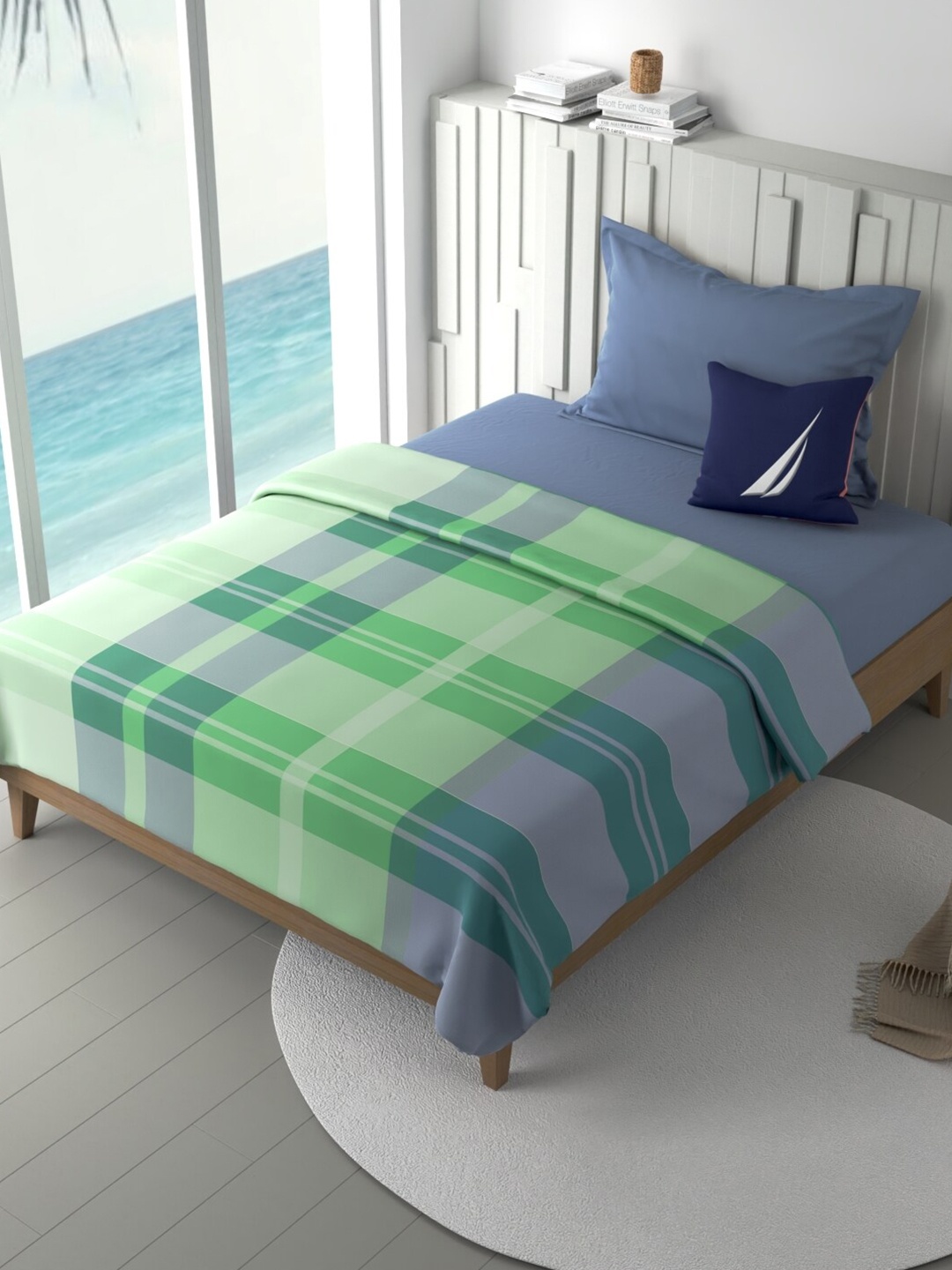 

Nautica Green & Grey Checked 180 GSM Pure Cotton AC Room Double Bed Dohar