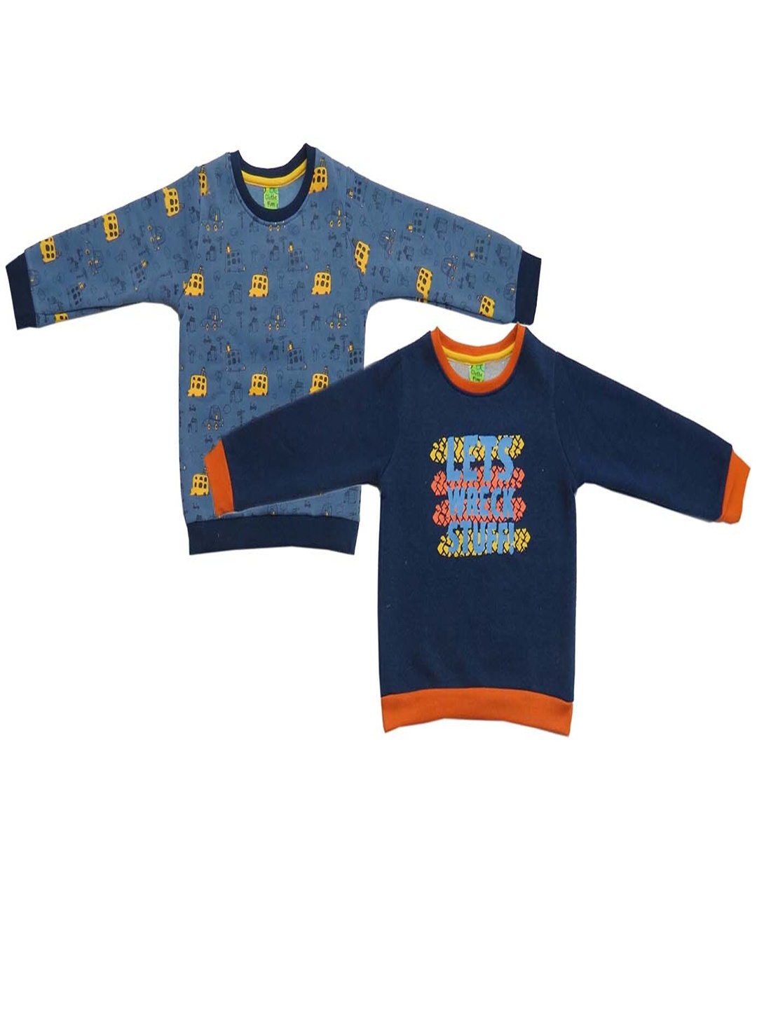 

Clothe Funn Boys Pack of 2 Printed Fleece Pullover Sweatshirt, Blue